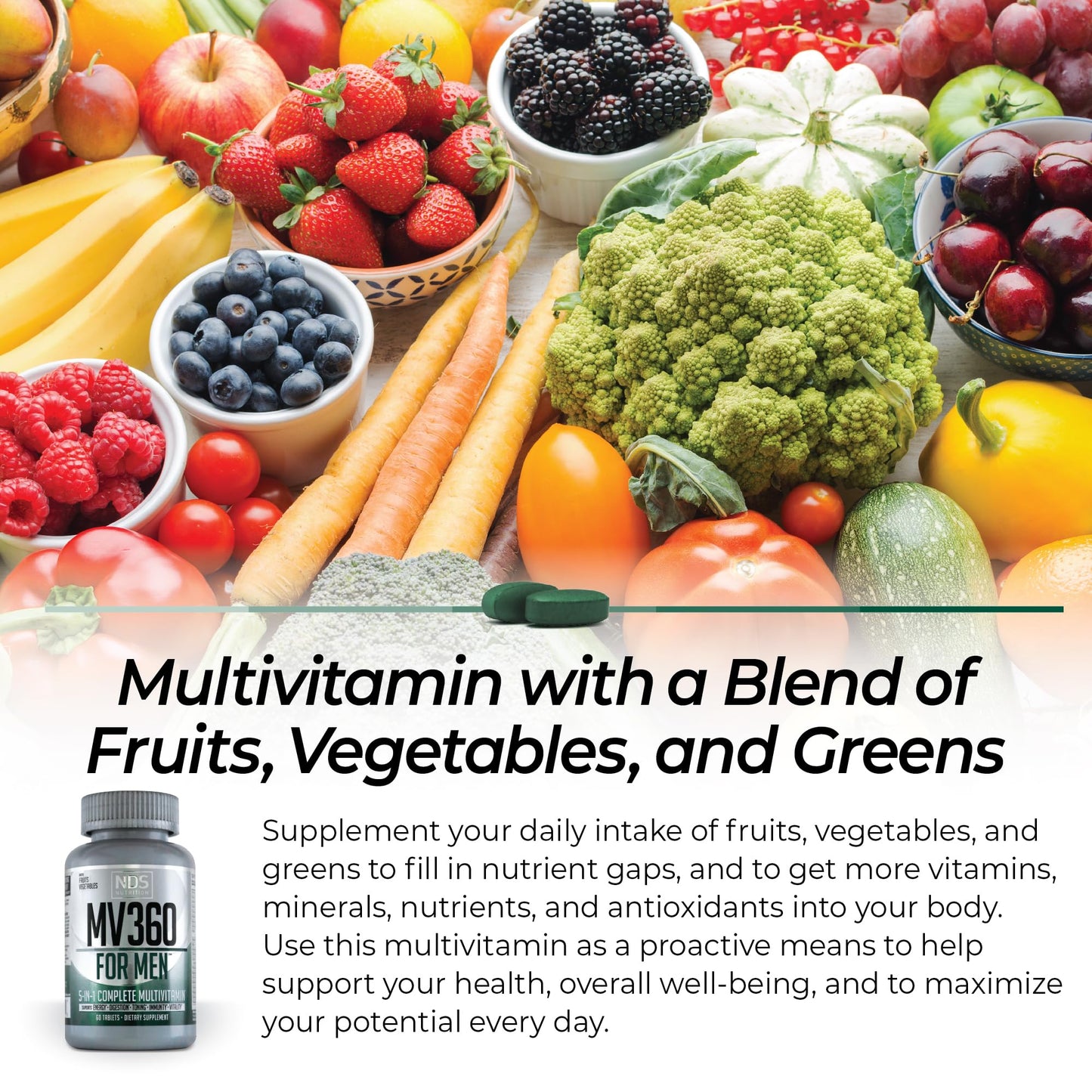 FitLife Brands Men's Nutrition MV360 5-in-1 Complete Multivitamin, 60 Tablets