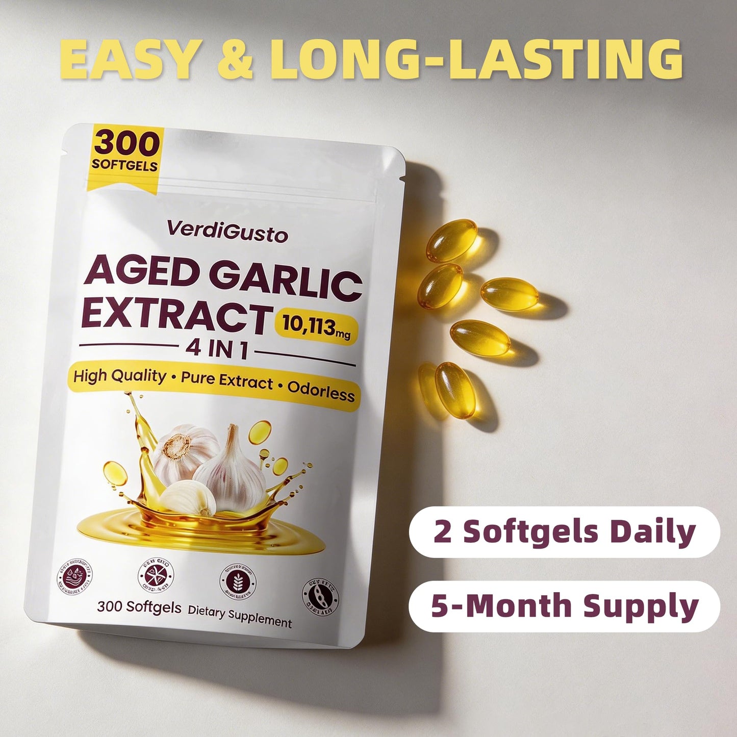 VerdiGusto 4-in-1 Aged Garlic Extract Softgels, 300 Count
