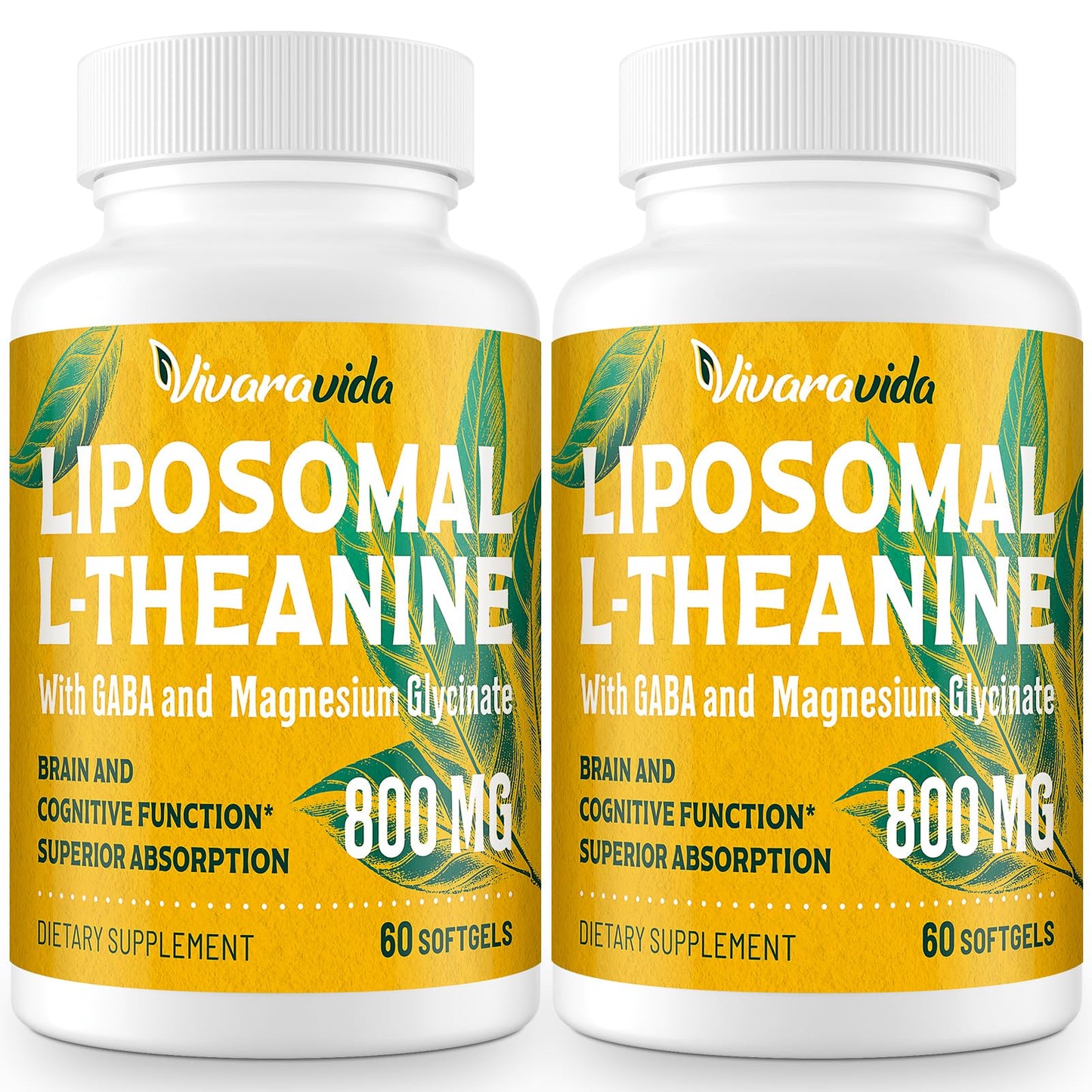 Vivaravida L-Theanine 800mg Supplement with GABA and Magnesium Glycinate Softgels 120 Count