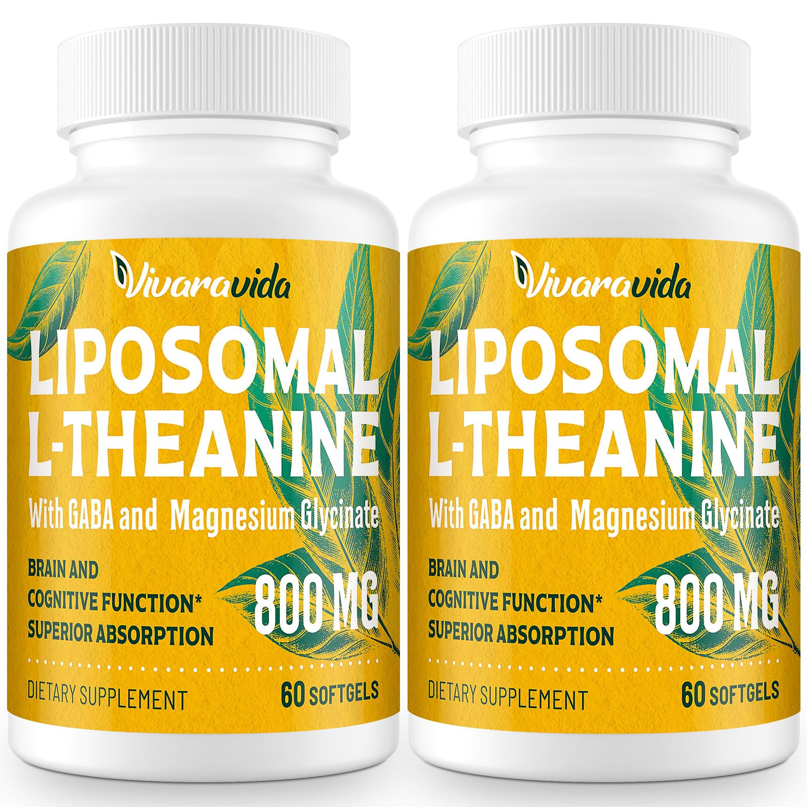 Vivaravida L-Theanine 800mg Supplement with GABA and Magnesium Glycinate Softgels 120 Count