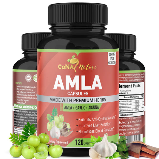 Cona Nature Organic Amla 2250mg with Arjuna & Garlic Capsules 120 Count