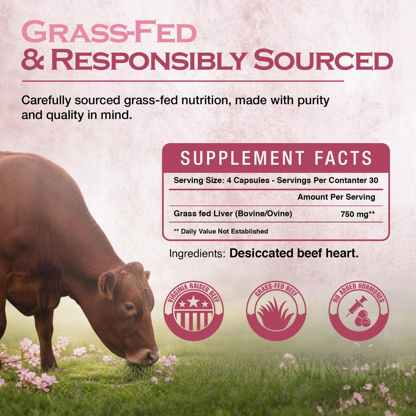 Shawneehaw Cattle Co. Grass Fed Beef Liver Capsules 3000 mg, Freeze Dried Desiccated Beef Liver, Pasture Raised, Non-GMO, Iron & Energy Support, Made in USA, 120 Capsules