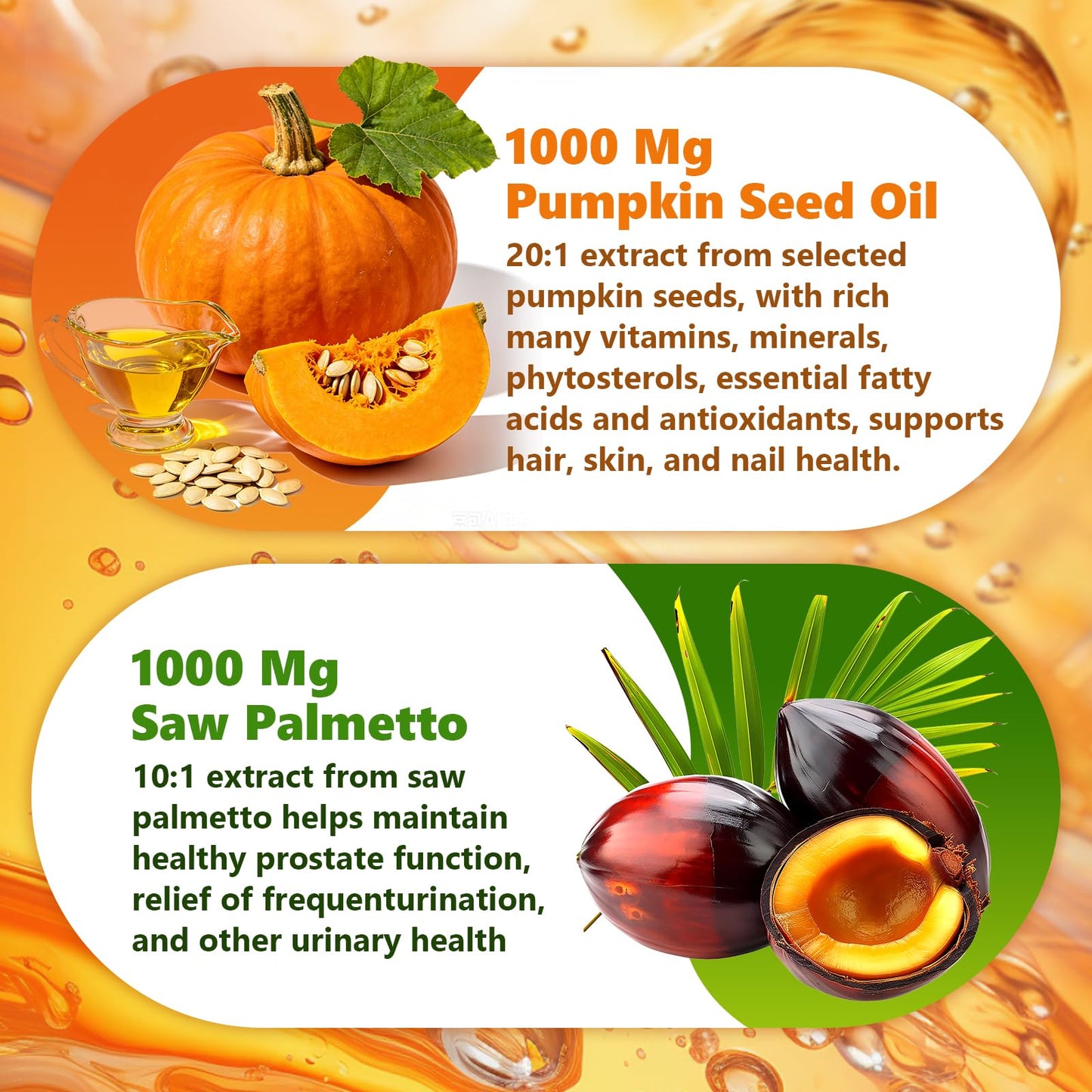 CCOBUB Pumpkin Seed Oil Gummies with Saw Palmetto Strawberry Flavor Gummy 60 Count