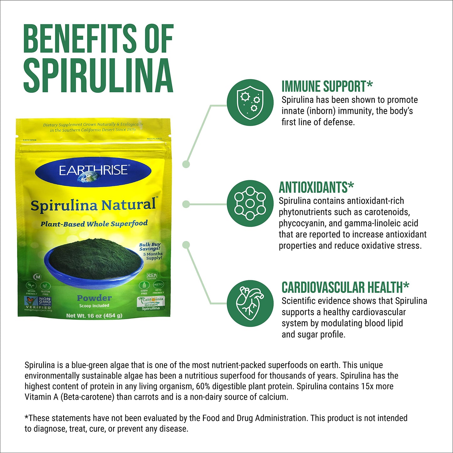 Earthrise Spirulina Natural Powder 16 oz
