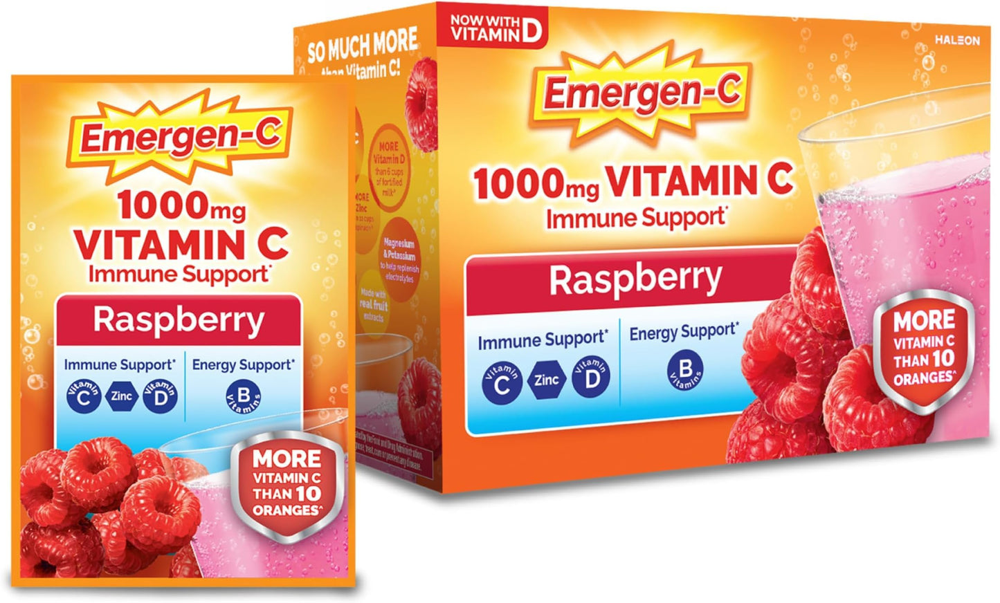 Emergen-C 1000mg Vitamin C Immune Support Powder Raspberry, 115.2 oz Total, Pack of 12