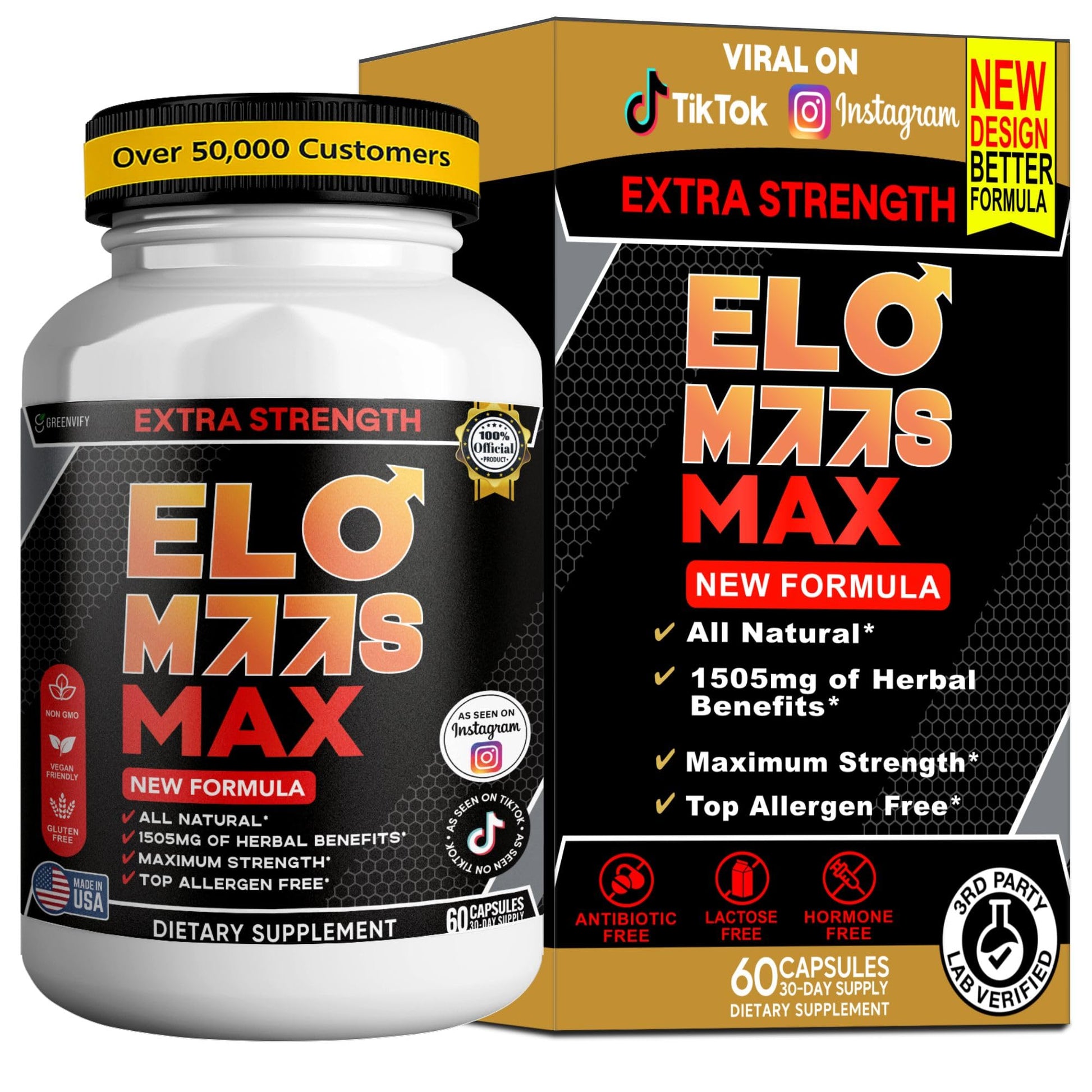 GREENVIFY ELO MAAS MAX Dietary Supplement, Herbal Blend, Organic Maca Root, 60 Capsules