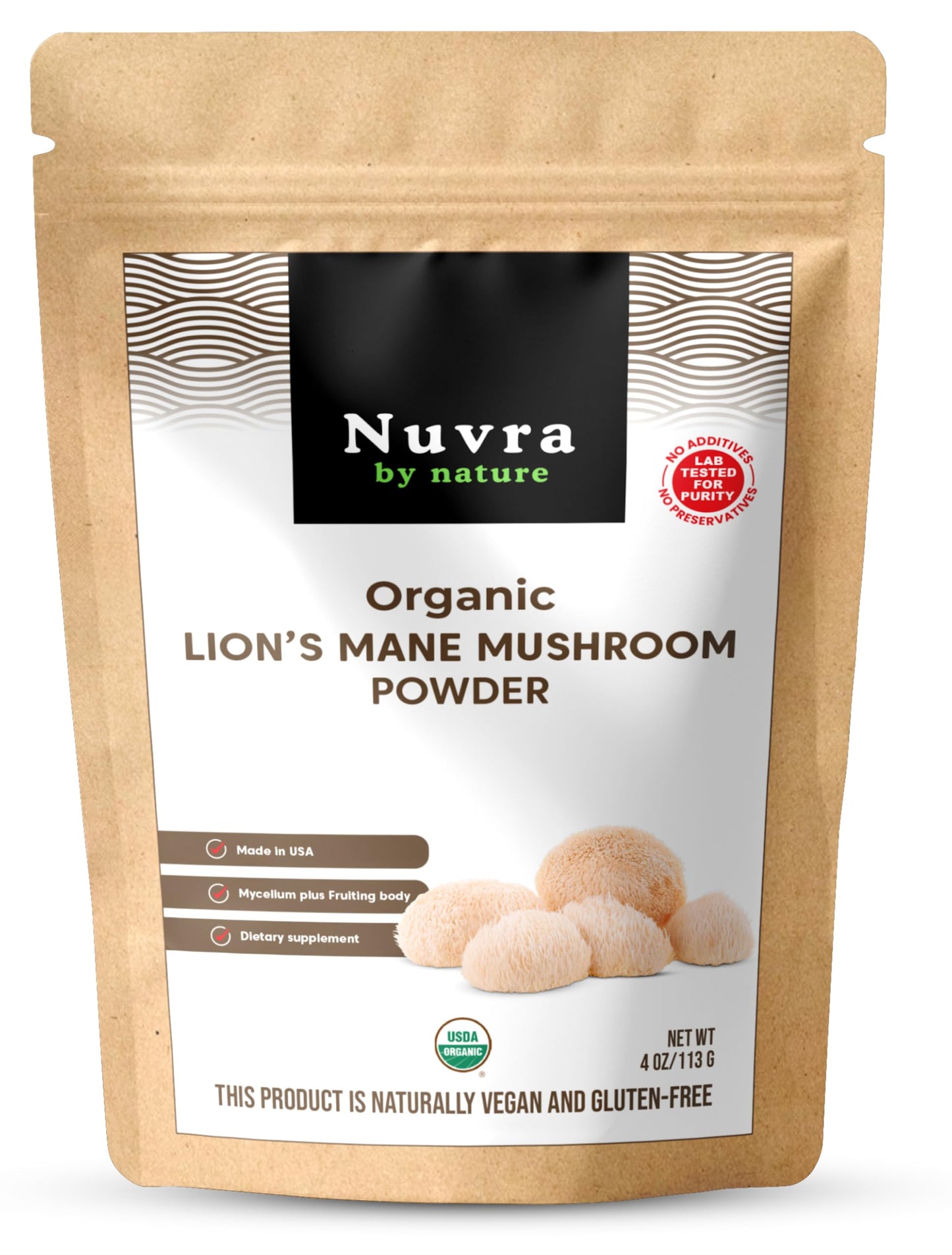 Nuvra by Nature Lion’s Mane Mushroom Powder, 4 oz, 1 Count