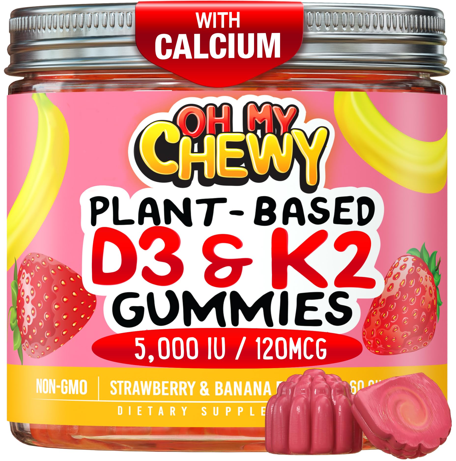 OH MY CHEWY Vitamin D3 K2 & Calcium Gummies, 60 Count