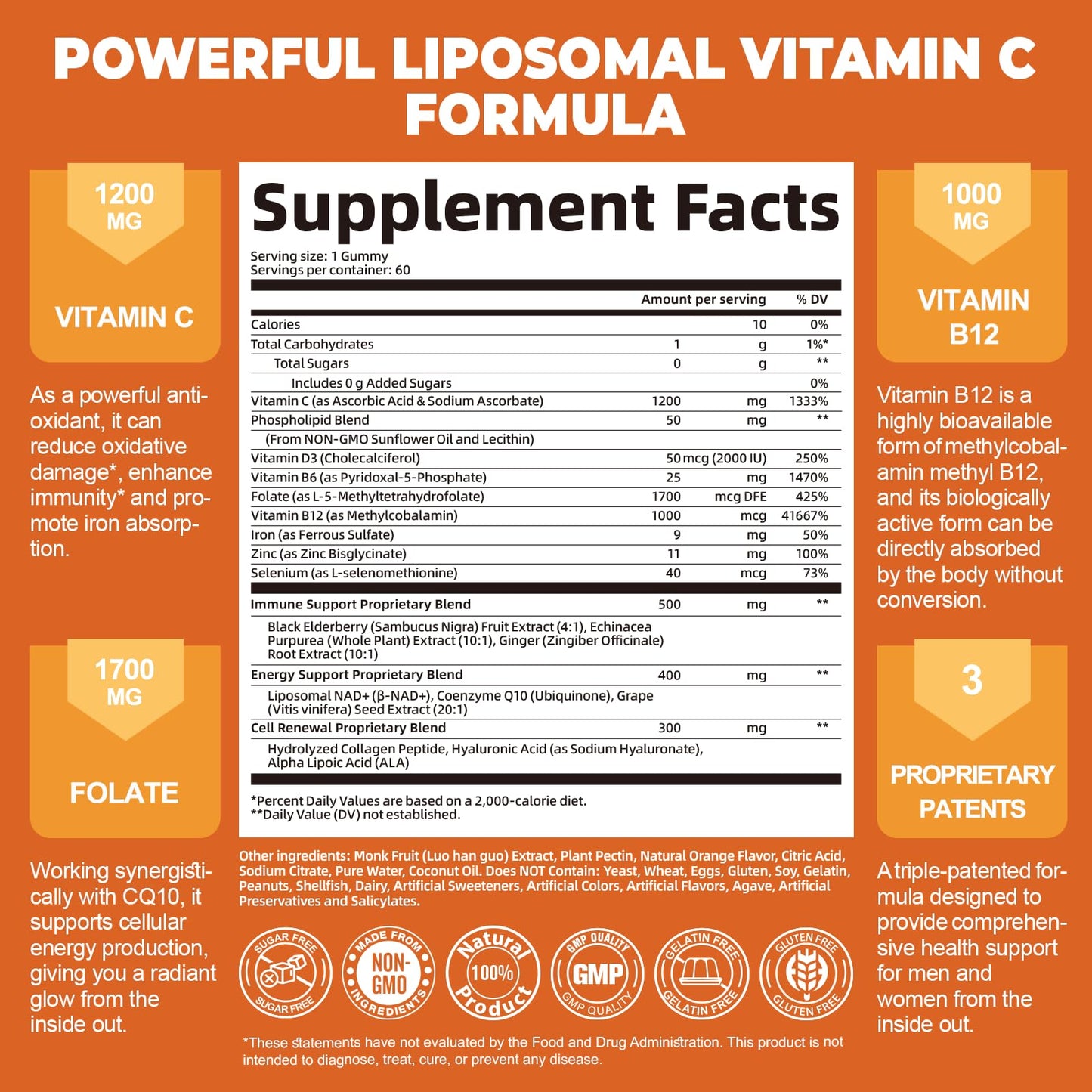 Femmetra Liposomal 1200mg Vitamin C Gummies for Adults, 60 Gummies