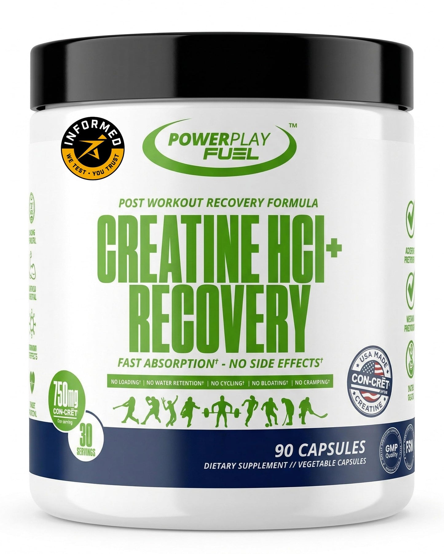 POWER PLAY FUEL Creatine HCl + Recovery 90 Capsules