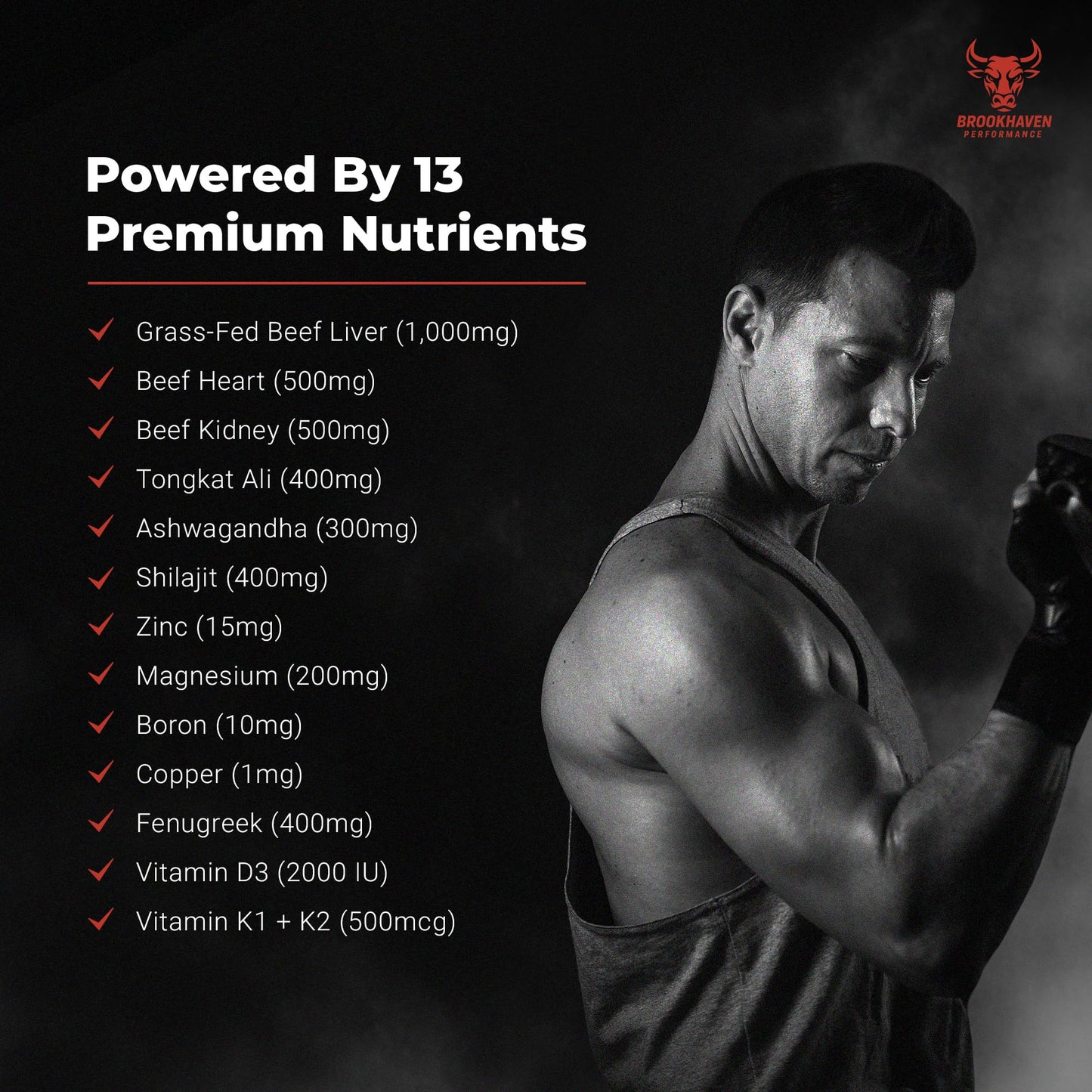 Brookhaven Farms Total Men's Package Testosterone Booster with Tongkat Ali, Ashwagandha & Grass-Fed Beef Organs, Natural Hormone & Muscle Support, 210 Capsules