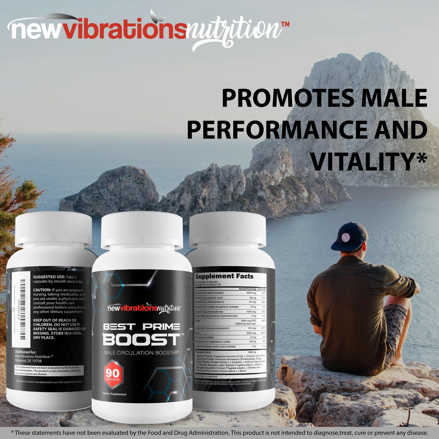 New Vibrations Nutrition Best Prime Boost Male Circulation Booster Capsule 90 Count