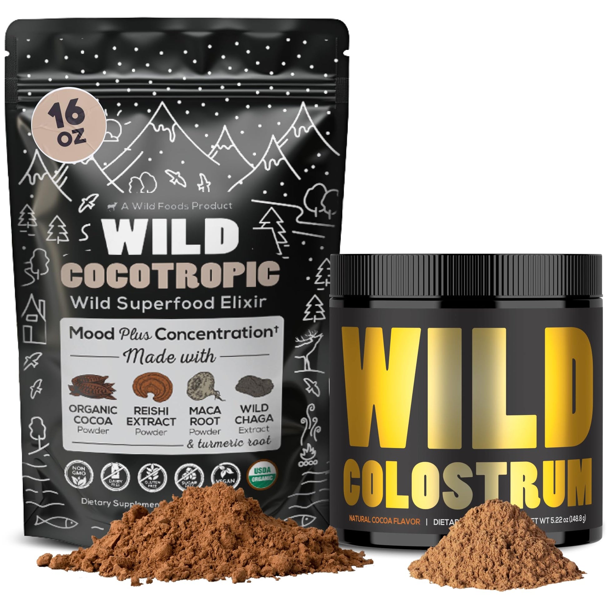 Wild Foods Cocotropic Organic Mushroom Cacao Mix & Colostrum Bundle Powder 21.22 oz