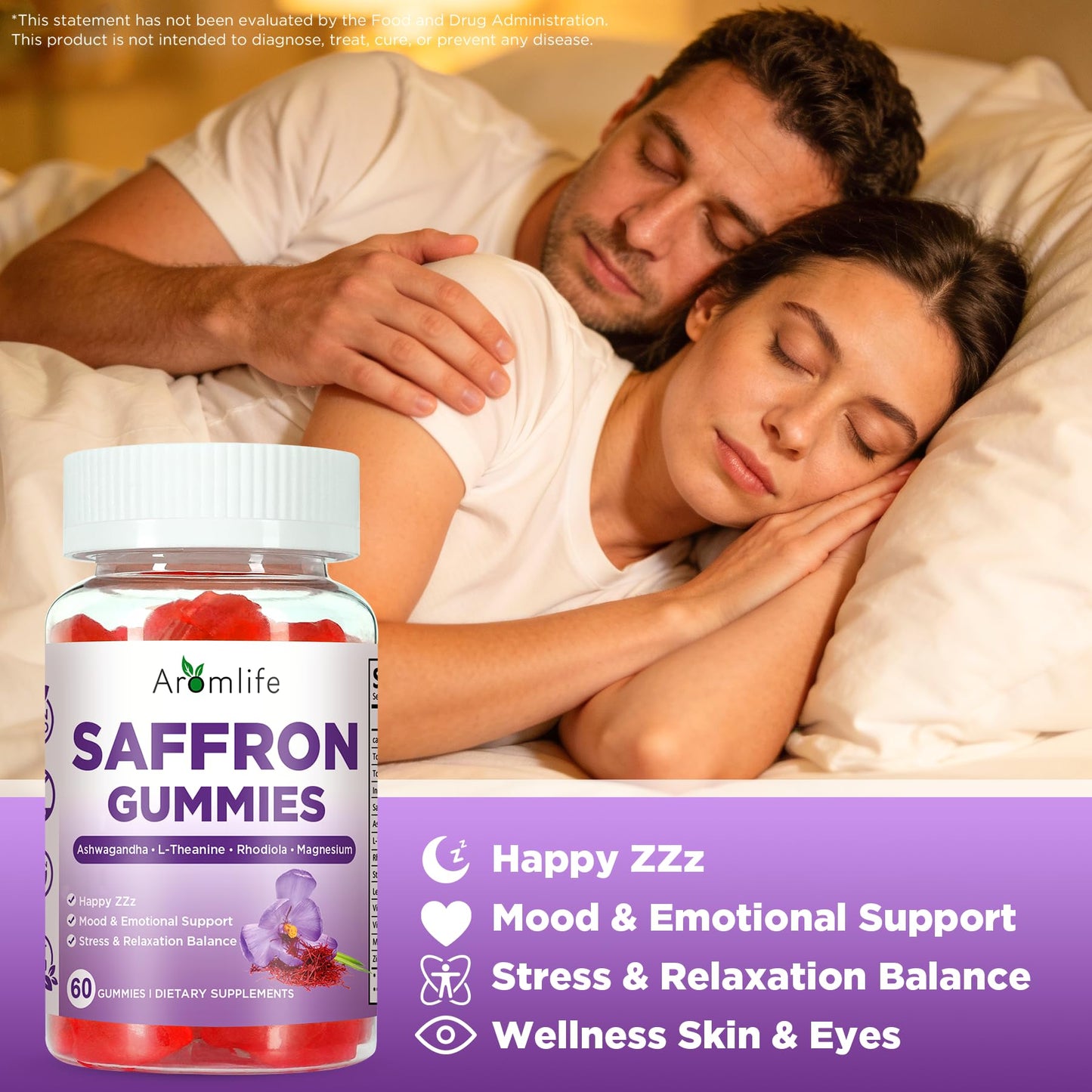 Aromlife Saffron Gummies with Ashwagandha, L-Theanine & Turmeric, 60 Gummies