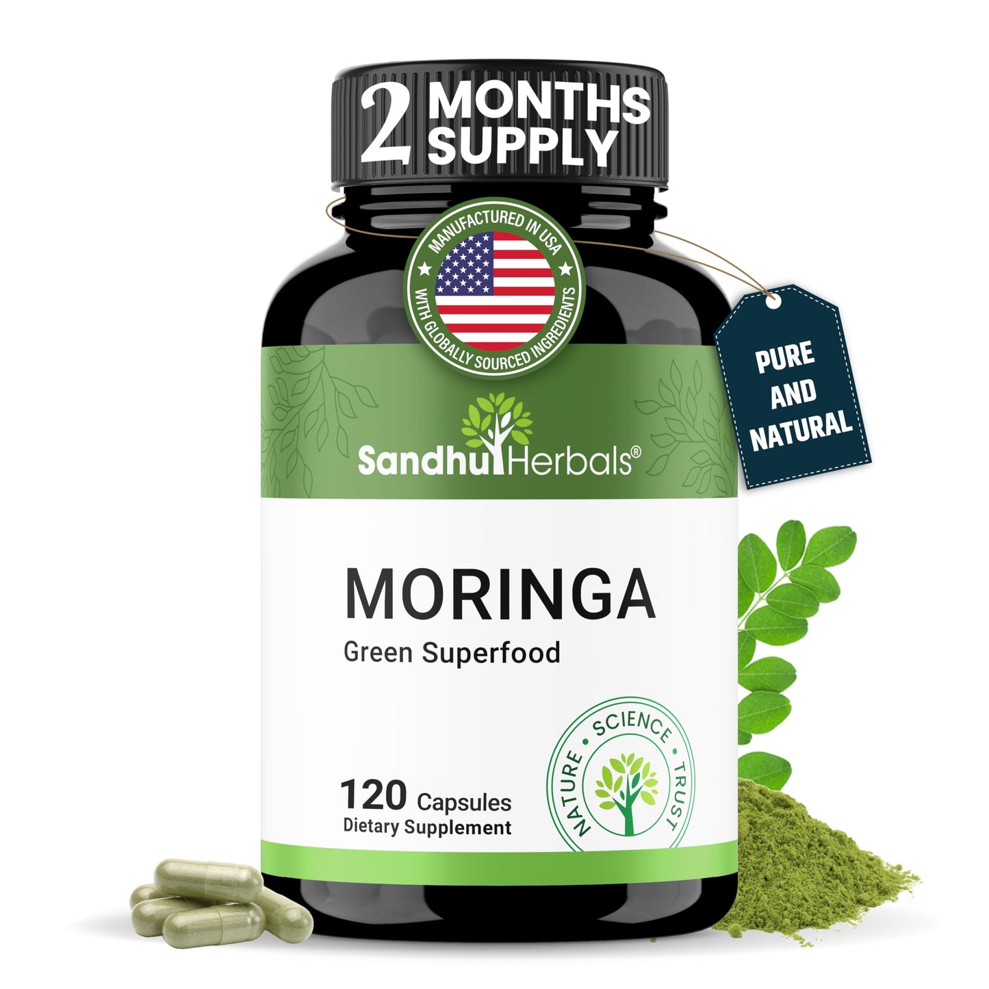 SANDHUHERBALS Pure Moringa Capsules, 120 Capsules