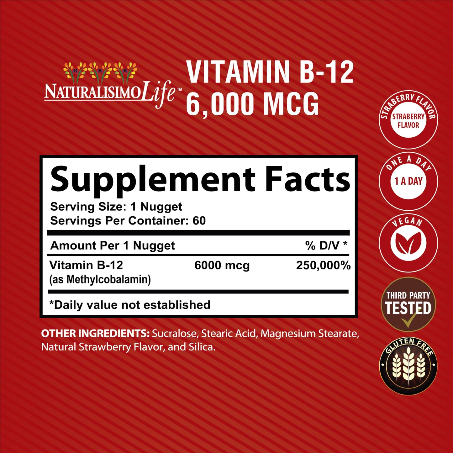 NaturalisimoLife Vitamin B12 6,000 mcg Tablets, 60 Tablets