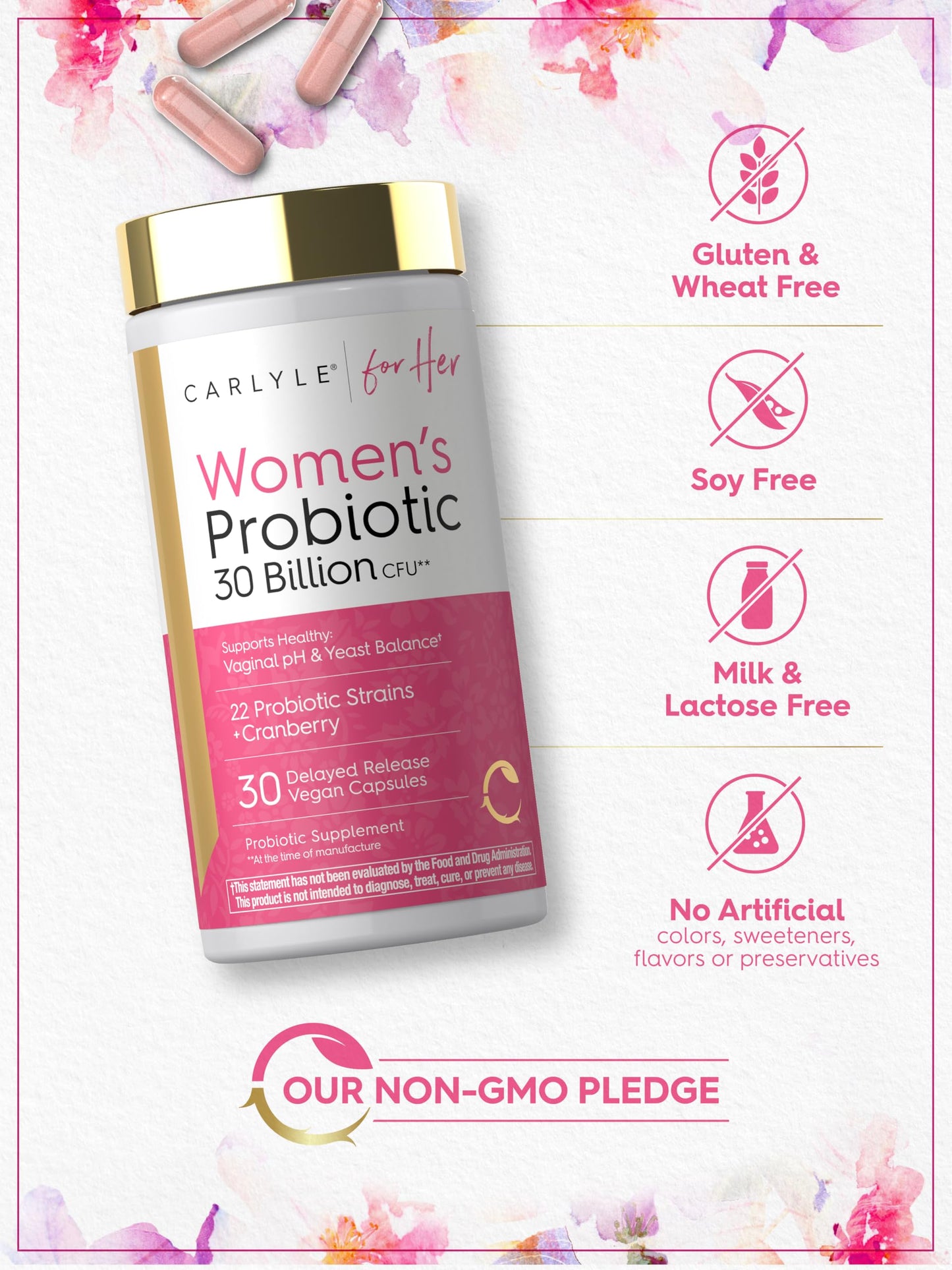 Carlyle Women's 30 Billion CFU Probiotic Capsules, 30 Count