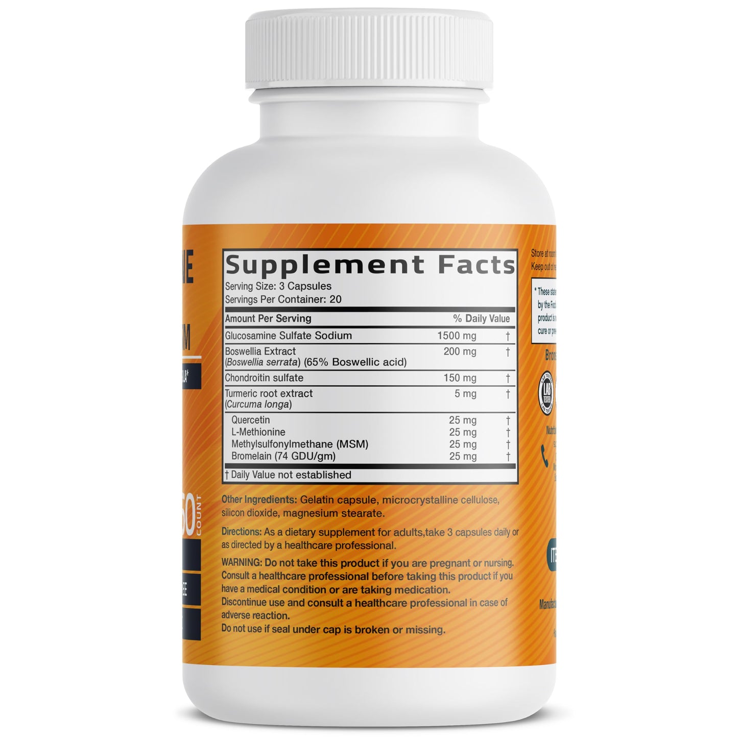 Bronson Glucosamine Chondroitin Turmeric & MSM Joint Support 60 Capsules