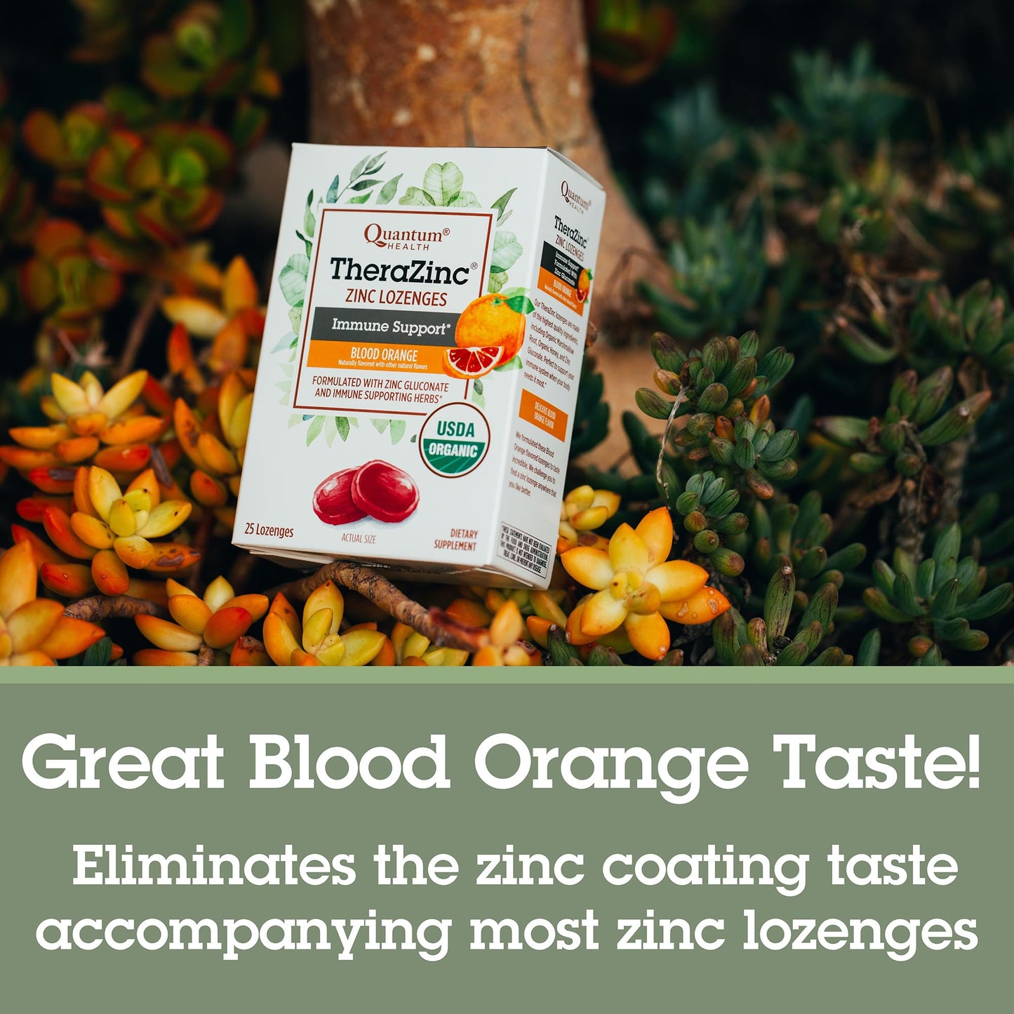Quantum TheraZinc Organic Zinc Lozenges with Echinacea & Honey, Blood Orange Flavor, 25 Count