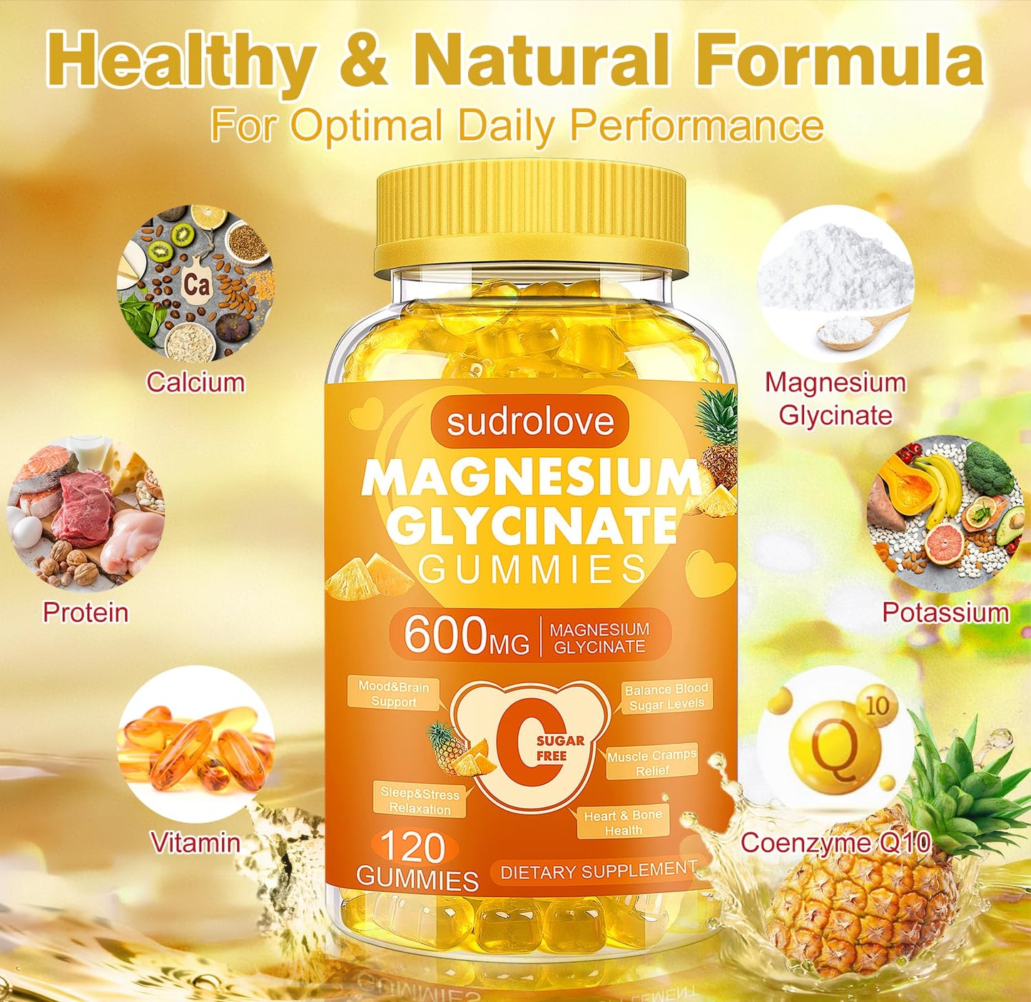 sudrolove Magnesium Glycinate Gummies 600mg per Serving, 120 Count