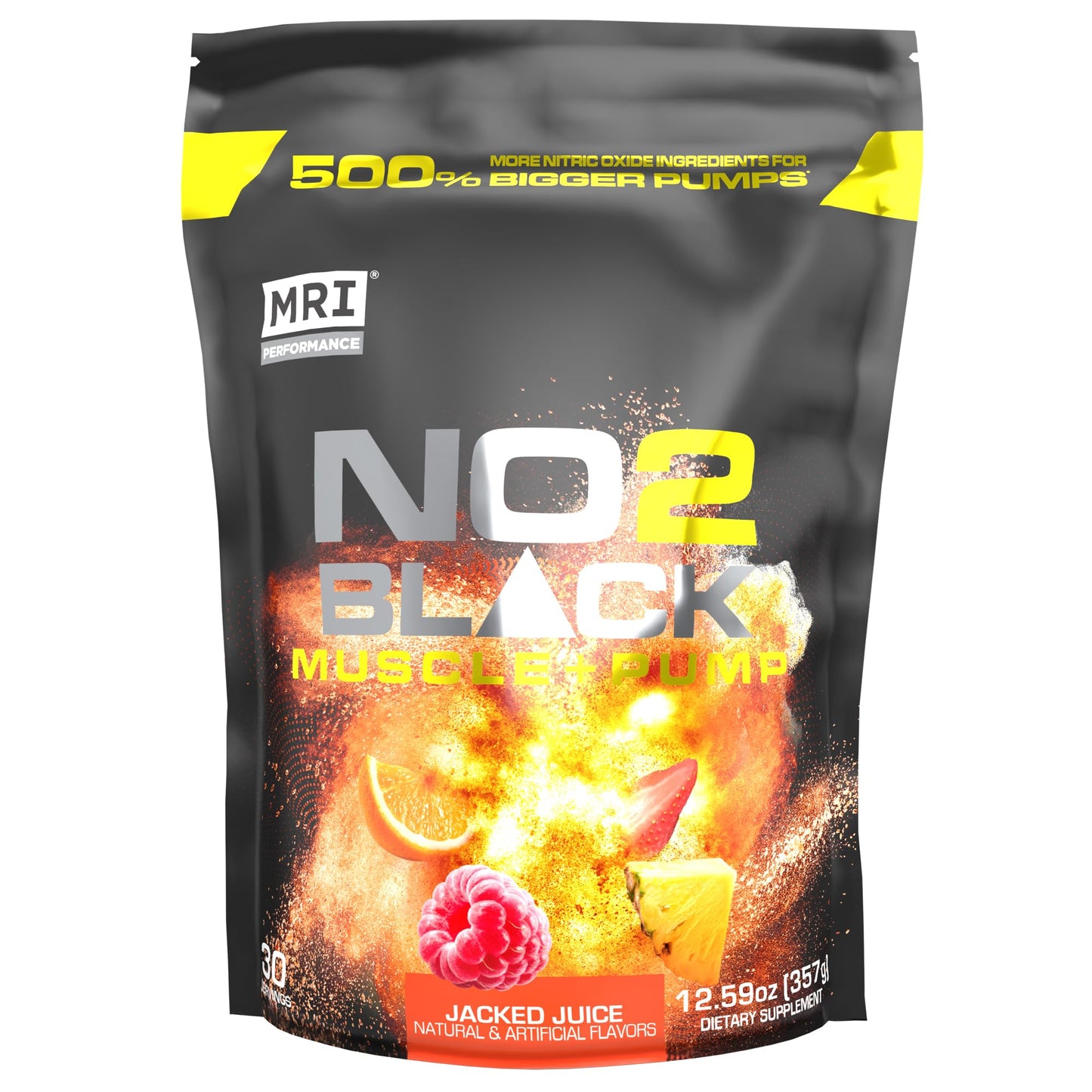 MRI NO2 Black Nitric Oxide, Pump & Muscle, Stim-Free PreWO (Jacked Juice) Powder, 12.59 Ounce