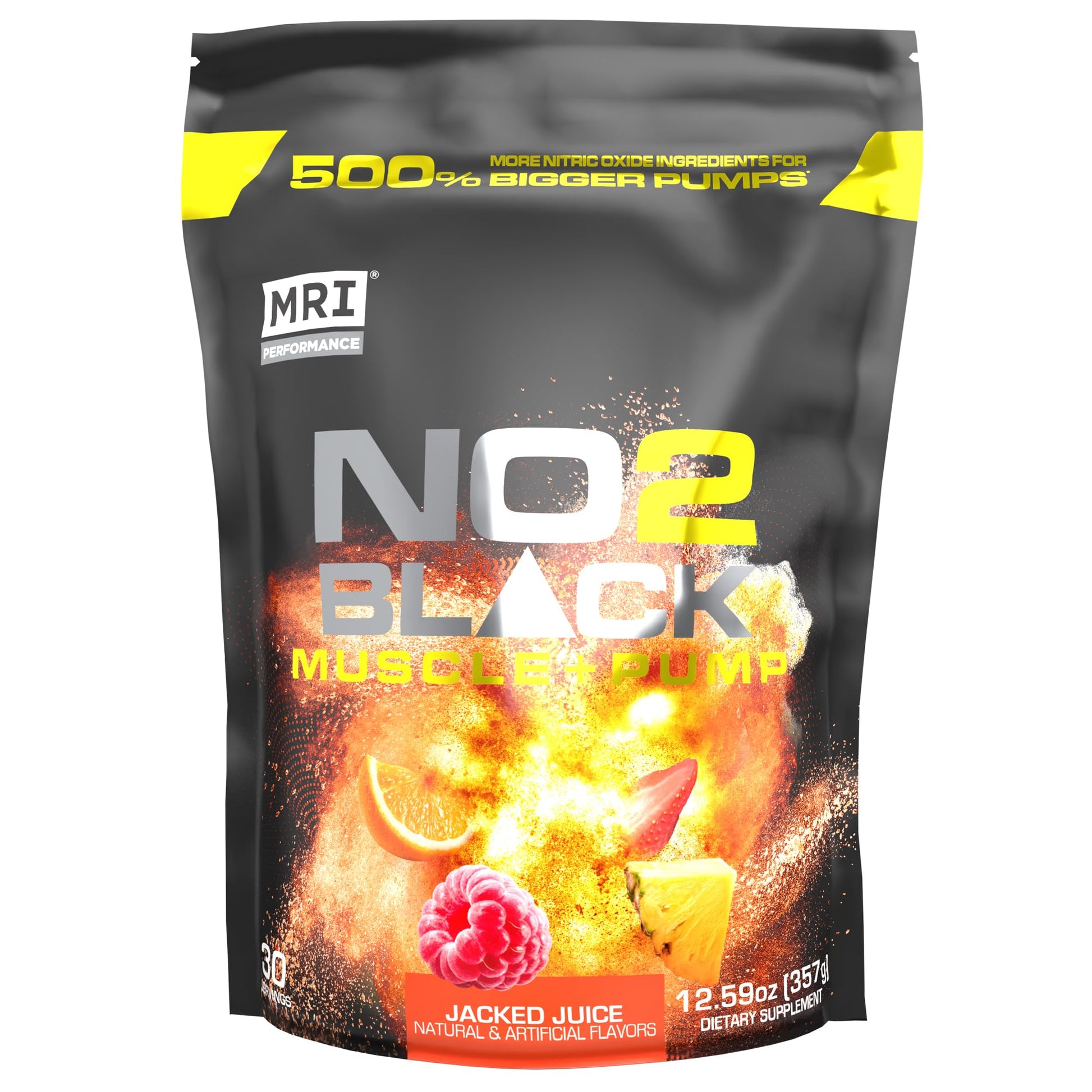 MRI NO2 Black Nitric Oxide, Pump & Muscle, Stim-Free PreWO (Jacked Juice) Powder, 12.59 Ounce
