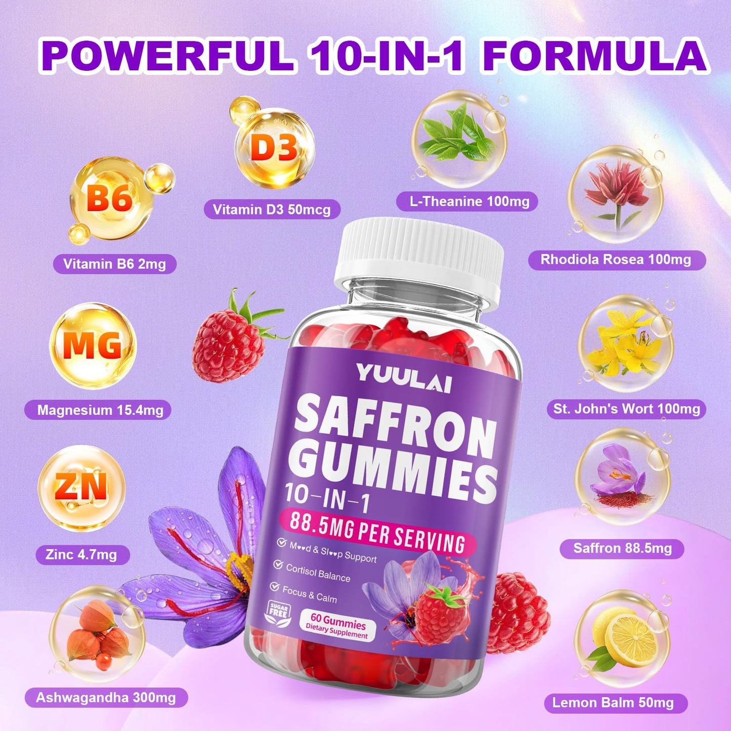 YUULAI Saffron Gummies Gummy 60 Count