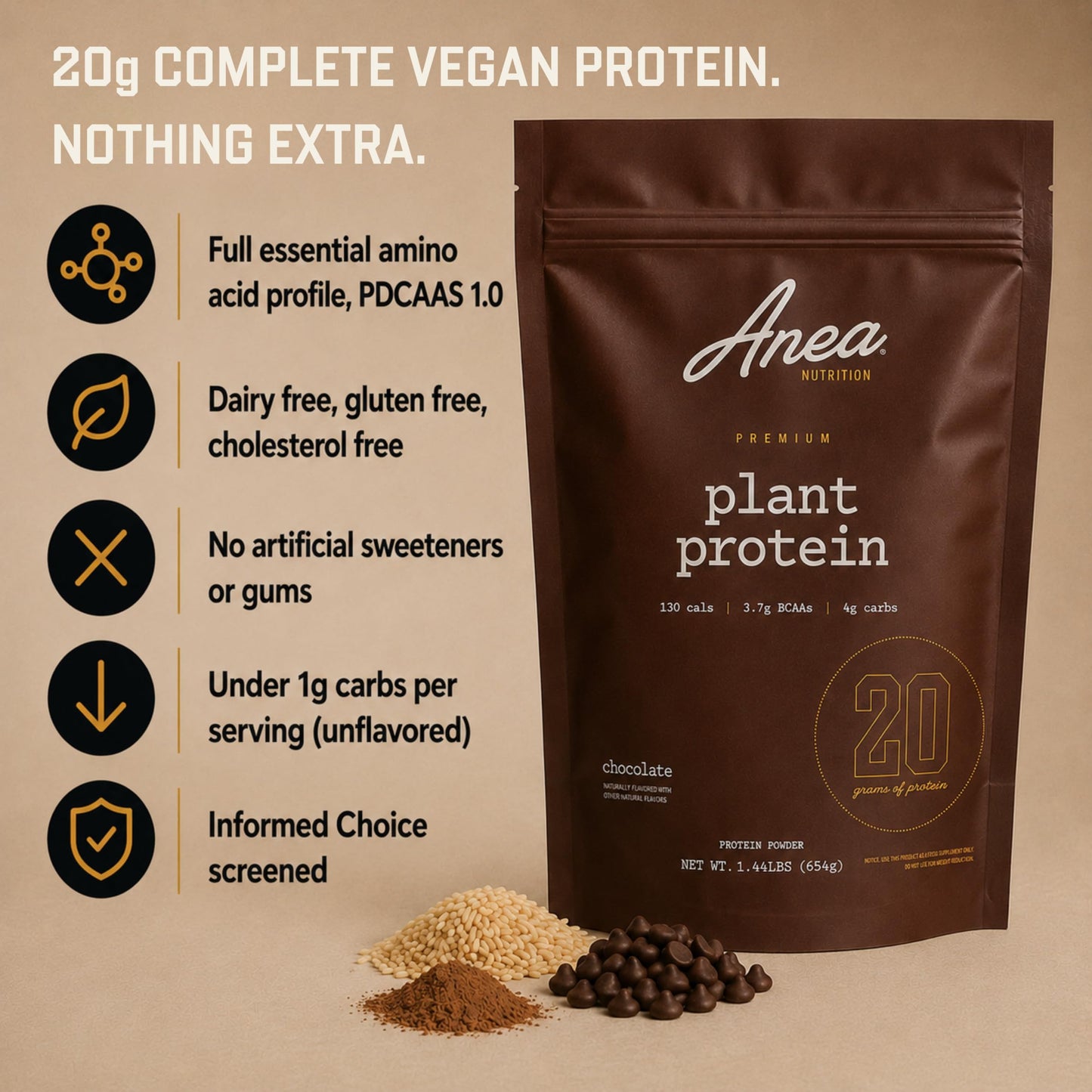 Anea Nutrition Plant Based Protein Powder Chocolate, Vegan, 23.0692 Servings
