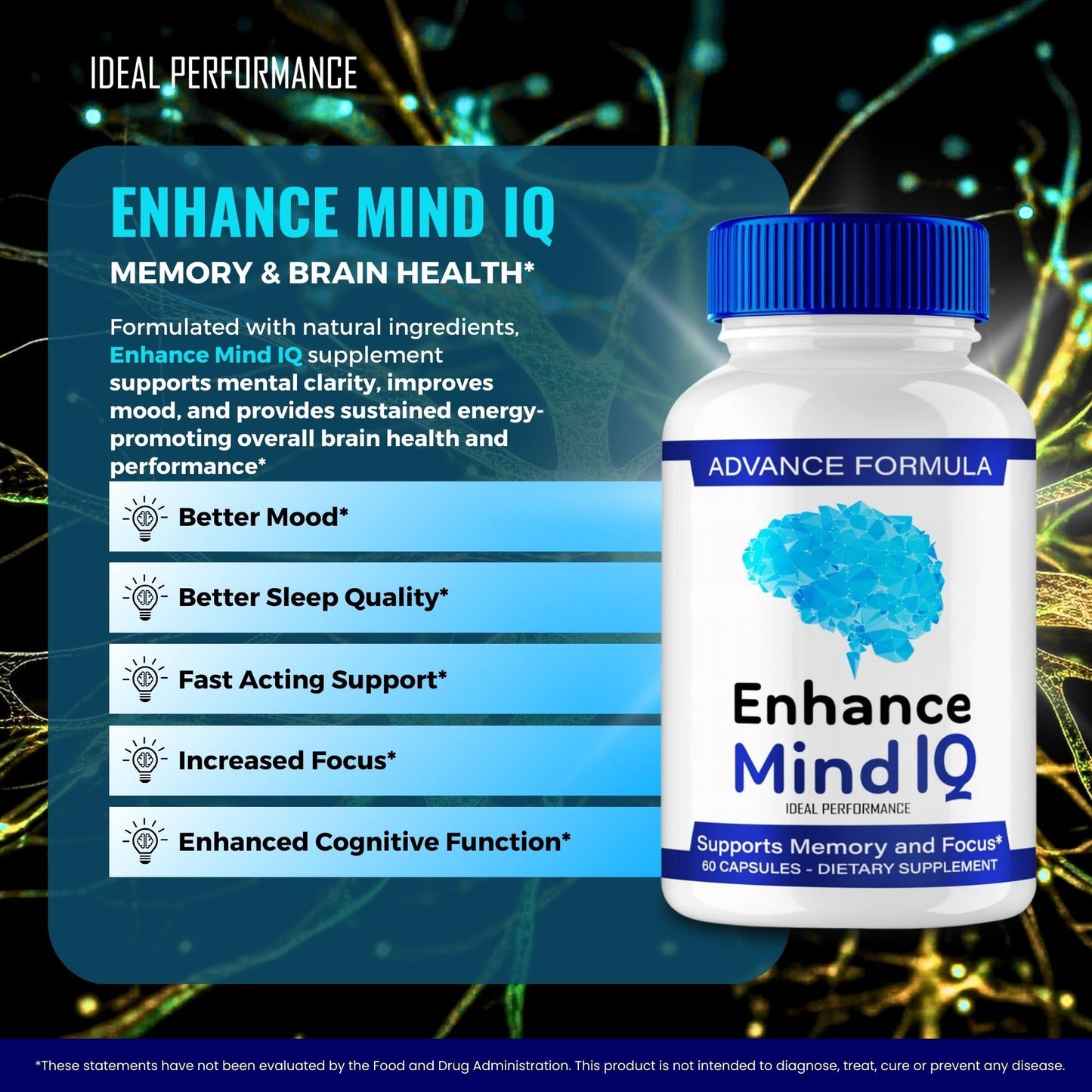 IDEAL PERFORMANCE Enhance Mind IQ Capsules, 180 Capsules