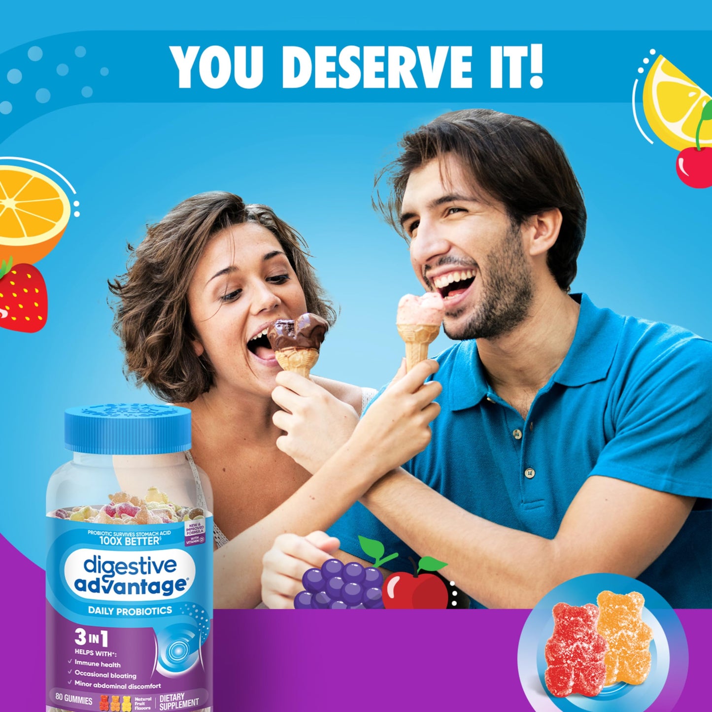 Digestive Advantage Probiotic Gummies for Digestive Health 80 Count