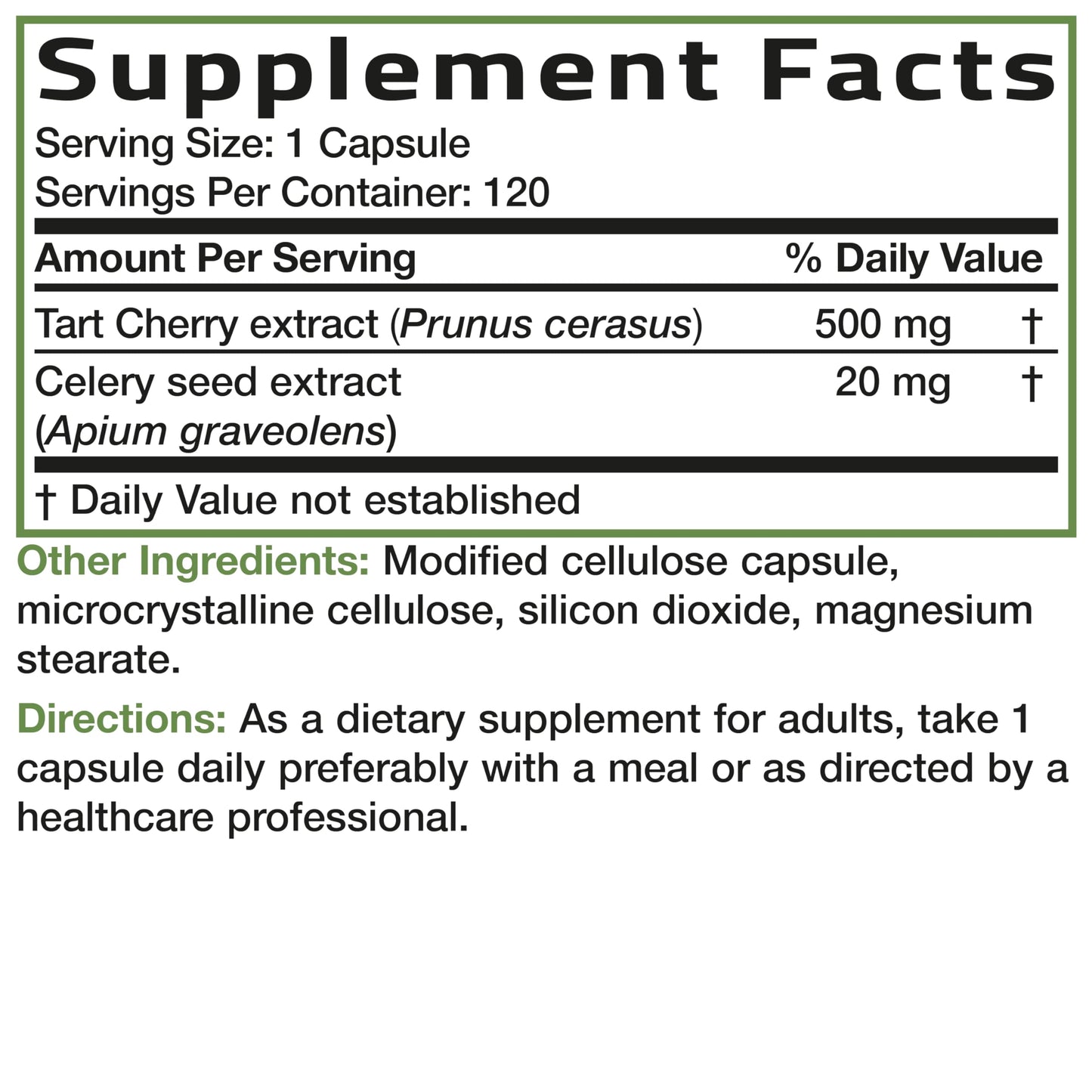 Bronson Tart Cherry Extract + Celery Seed Vegetarian Capsules 120 Count