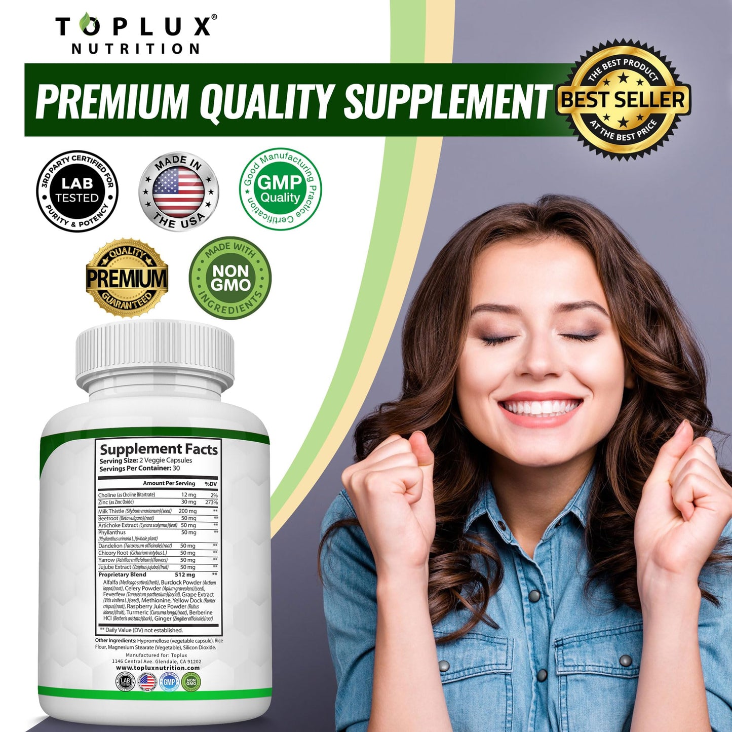 Toplux Liver Cleanse Detox & Repair Formula Liver Detox Supplement – Milk Thistle with Dandelion, Artichoke, Turmeric, Beet Root, Turmeric & More for Natural Fast Herbal Cleansing Non-GMO Vegan 60 Capsules