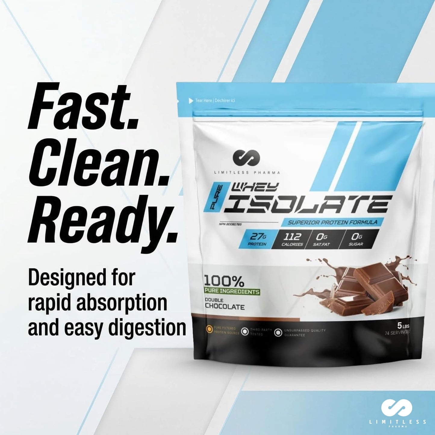 Limitless Pharma Pure Whey Isolate Protein Powder 80 Servings