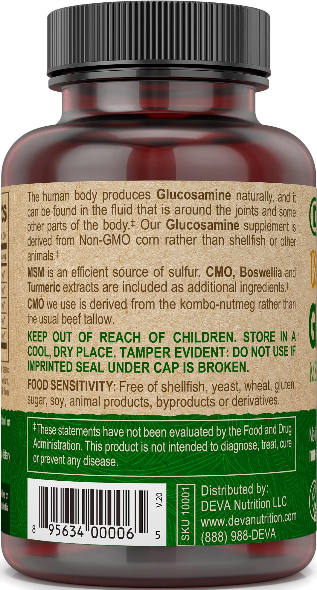 DEVA Vegan Glucosamine-MSM-CMO & Turmeric Supplement 90 Tablets