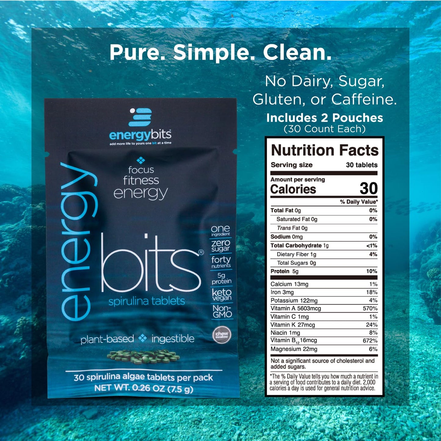 ENERGYBITS RECOVERYbits Organic Spirulina & Chlorella Tablets, Tablet, 120 Count