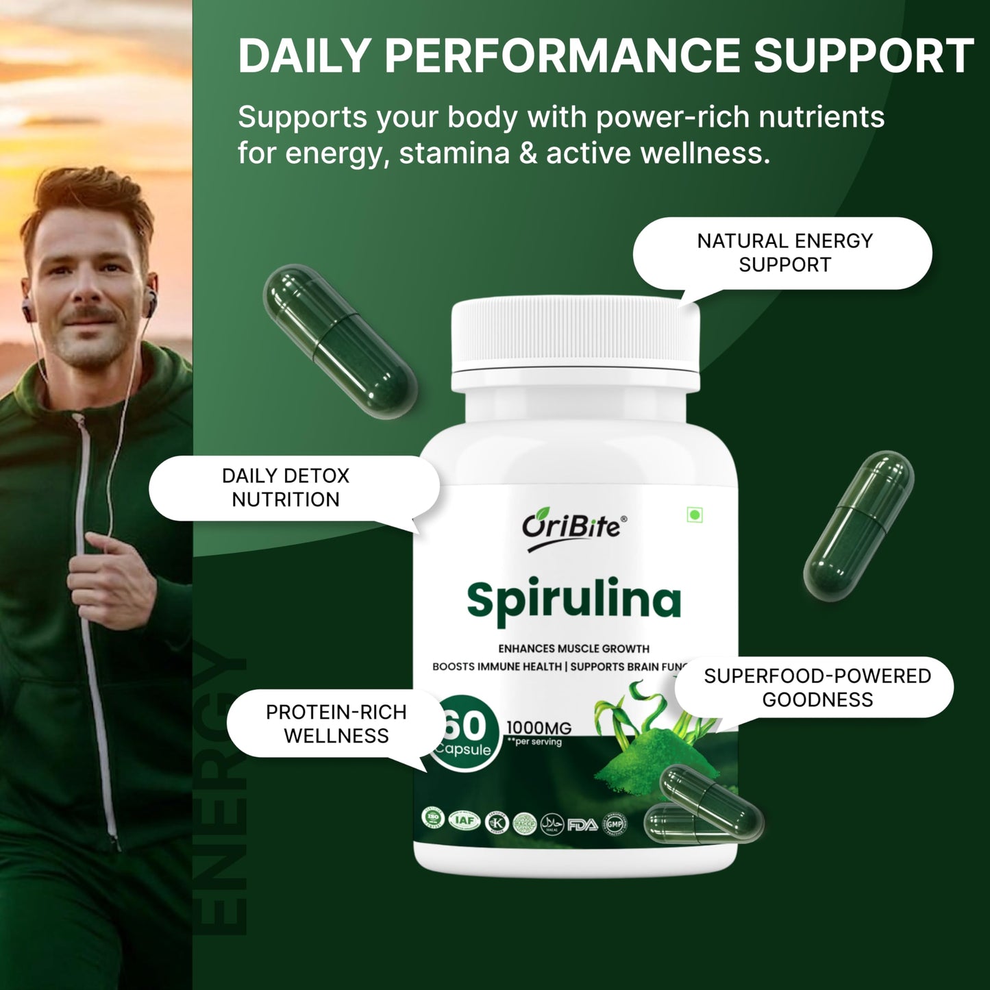 ORIBITE Spirulina 1000mg Capsule 1 Count
