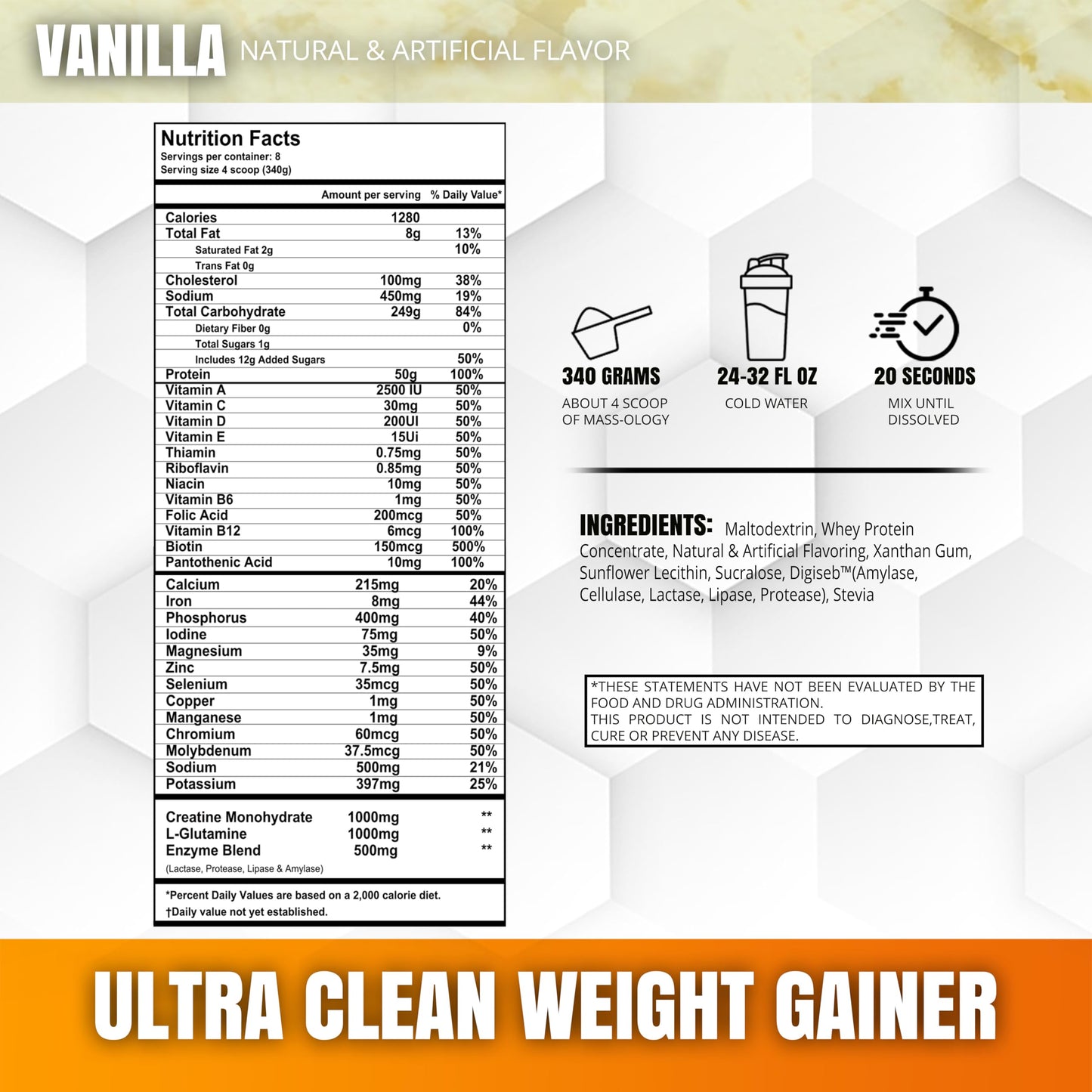 MUSCLEOLOGY Weight Gainer Whey Protein Powder Vanilla, 7.8 lb