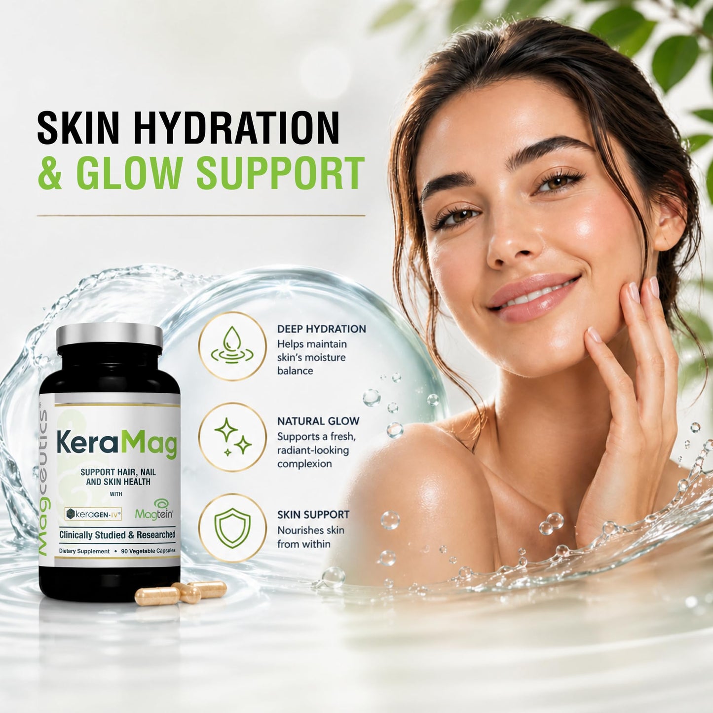 Magceutics KeraMag – Hair, Skin & Nails Support with Digestible Functional Keratin (KeraGEN-IV) & Magtein Magnesium L-Threonate – Clinically Studied, 90 Capsules