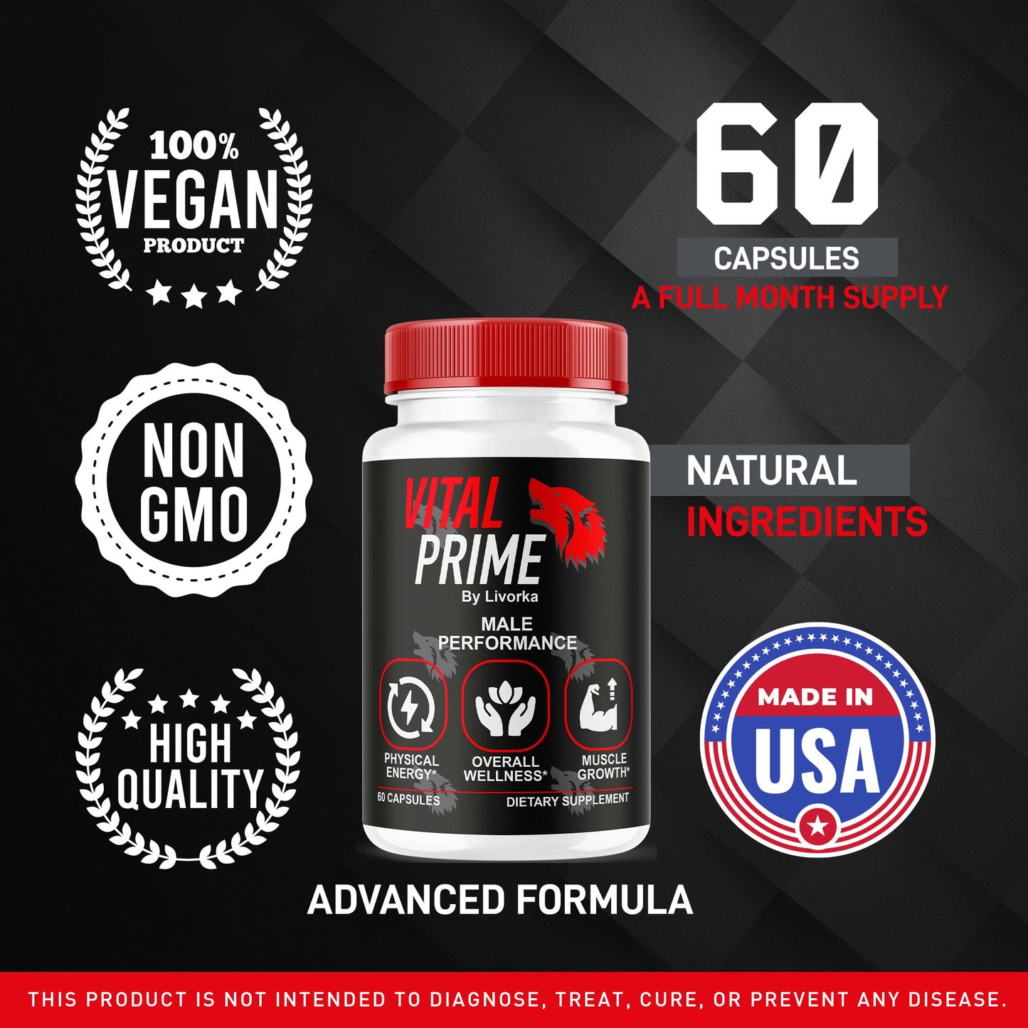 LIVORKA Vital Prime Advanced Formula for Men's Male Performance, 60 Capsules