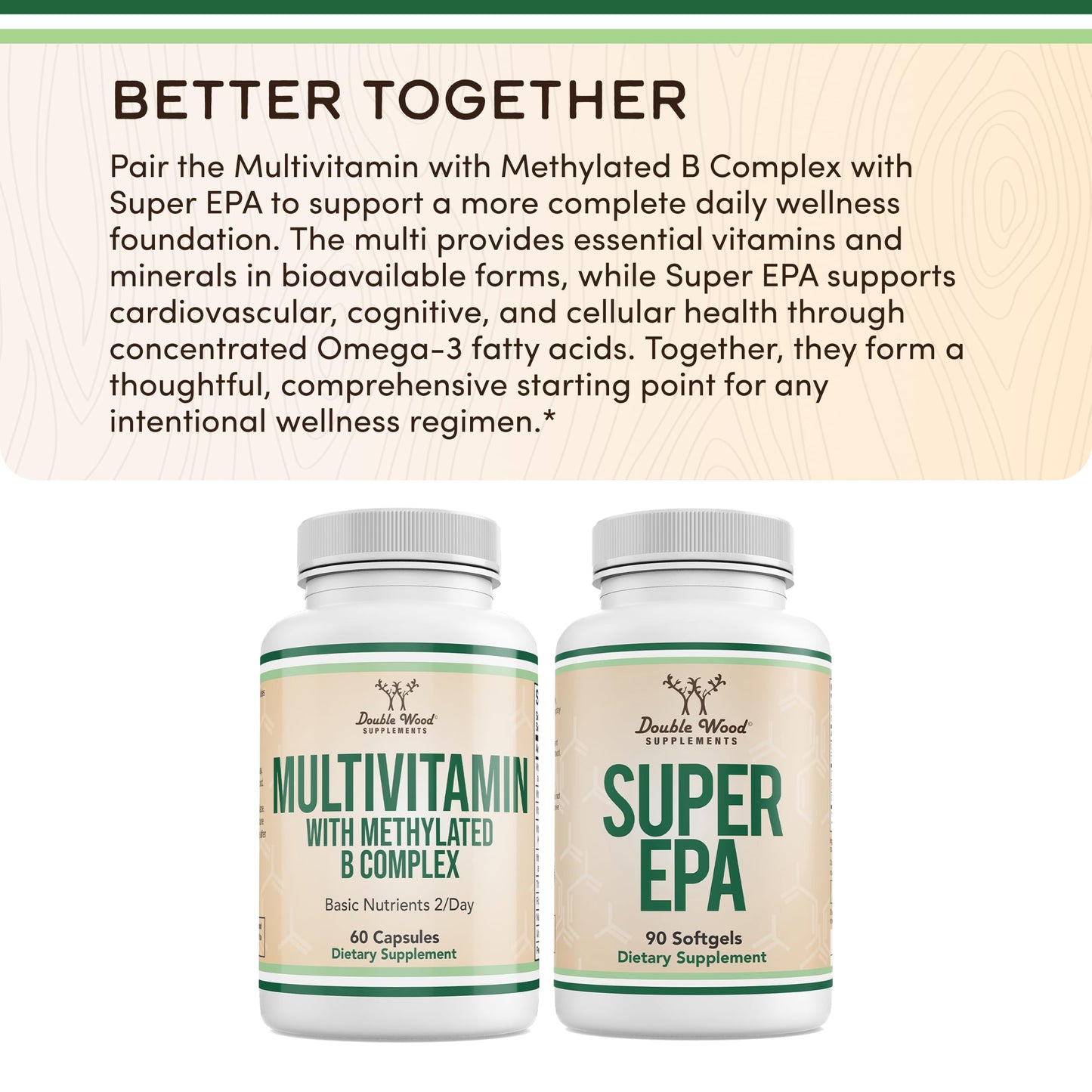 Double Wood Supplements Multivitamin with Methylated B Complex, 20-in-1 Formula, Comprehensive Daily Multi-Vitamin & Mineral Formula, 60 Capsules