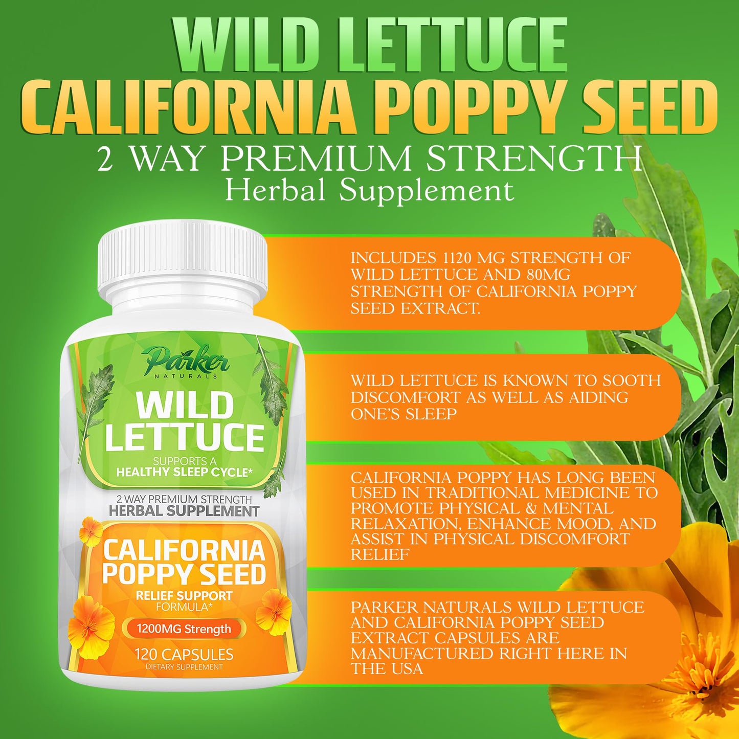 Parker Naturals Wild Lettuce Extract & California Poppy Seed Caplets, 120