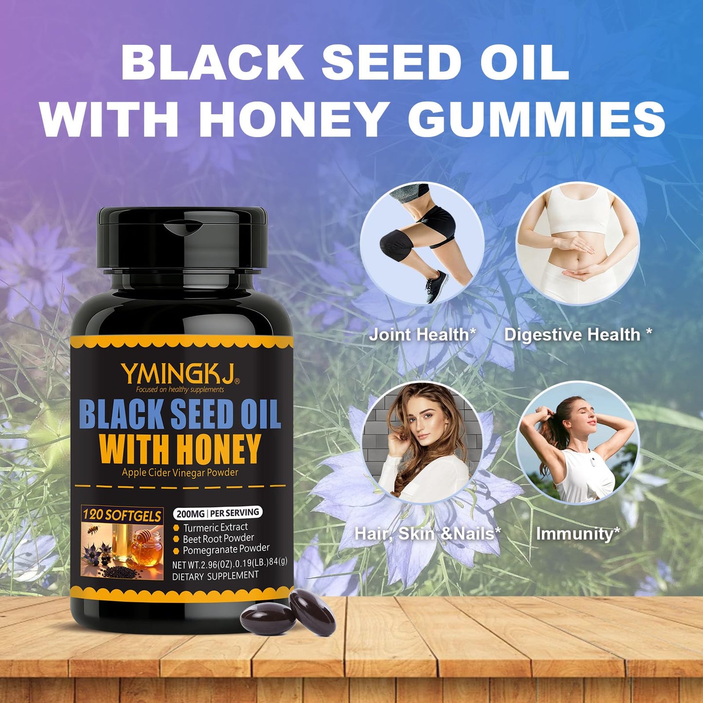 YMINGKJ Black Cumin Seed Oil Softgel with Apple Cider Vinegar, Honey, Turmeric & Beet Root – 3000mg Blend for Immune & Metabolism Support, 120 Softgels