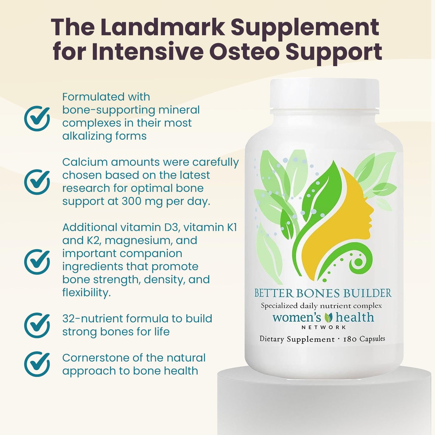 Women's Health Network Better Bones Builder 32-in-1 Calcium Supplements for Women, 300mg Calcium with Vitamin A, C, D3, K, and 300mg Magnesium, Zinc, Selenium & Trace Minerals for Bone Strength, 240 Capsules