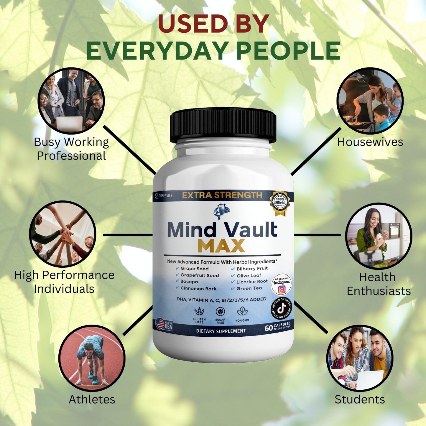 GREENVIFY Mind Vault Max Extra Strength Nootropic Supplement Capsule, 120 Count
