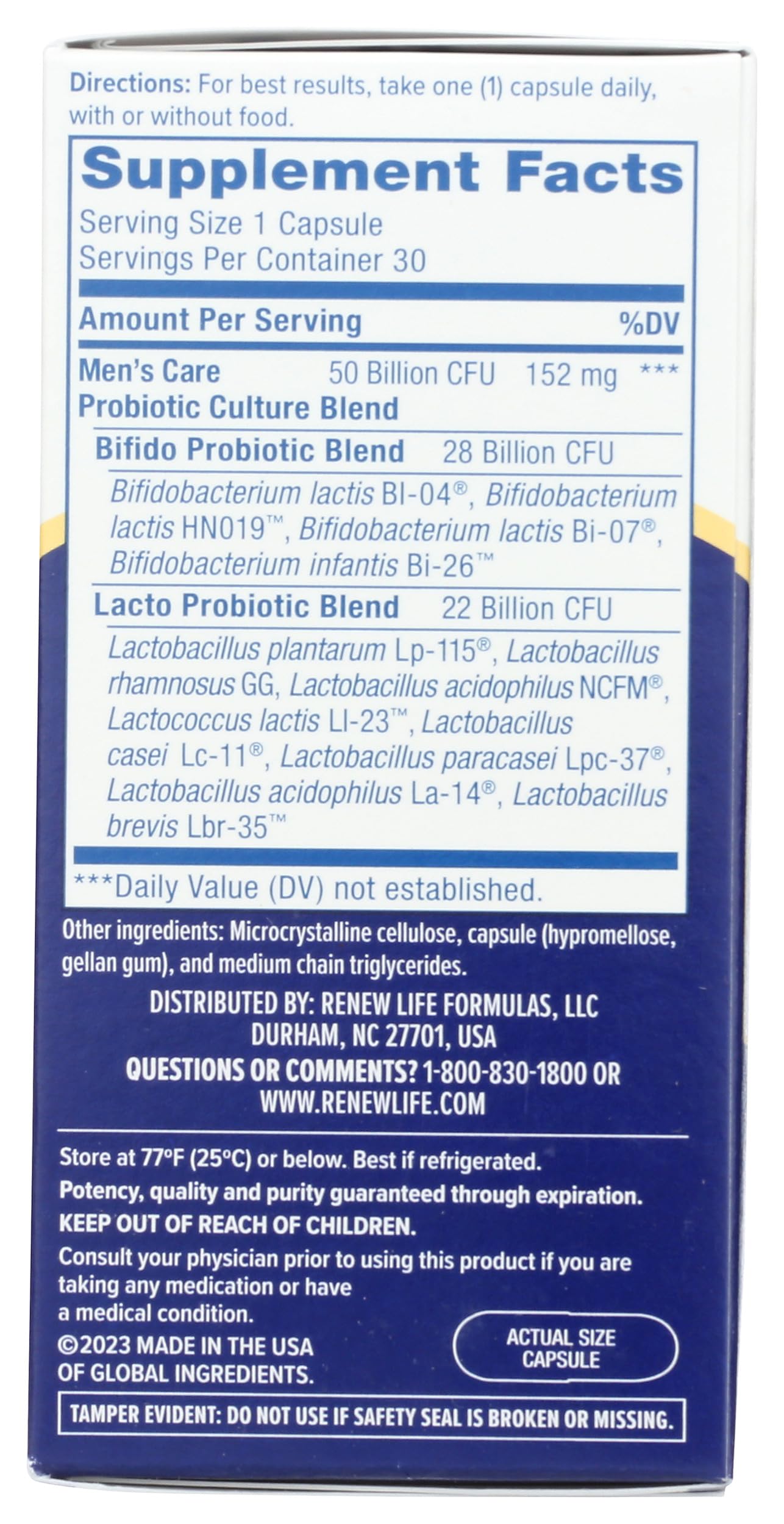 Renew Life Men's Care Probiotic 50B Capsules 30 Count