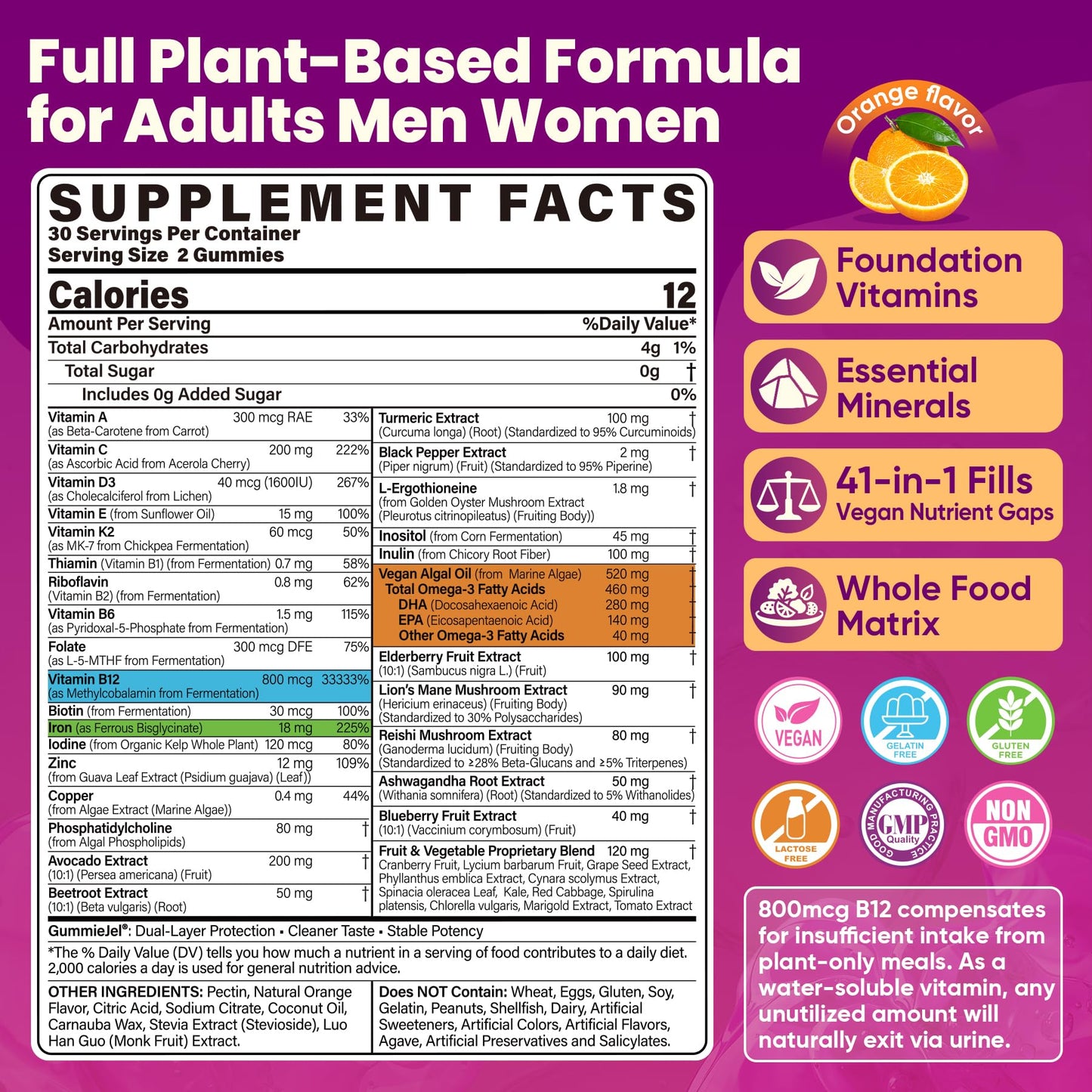 EnvyCure 41-in-1 Vegan Methylated Multivitamin Gummies 60 Count