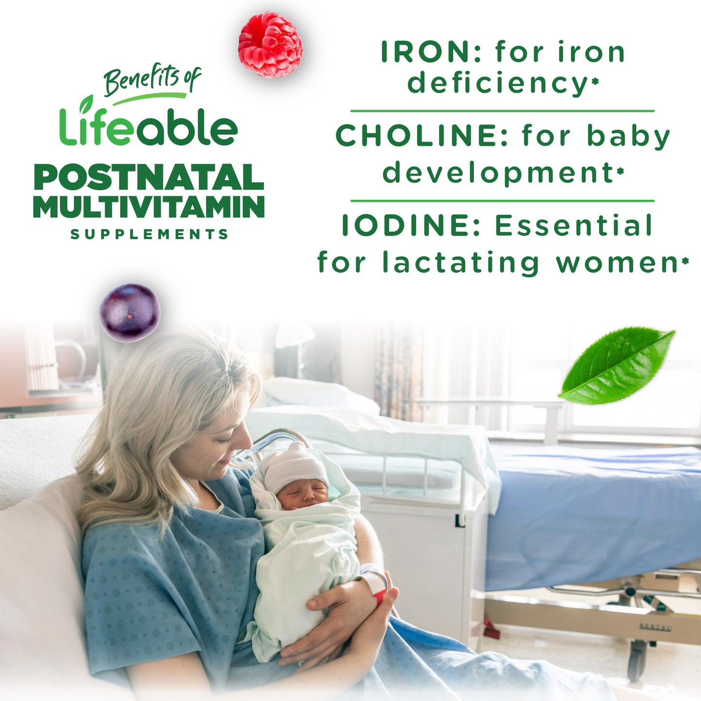 Lifeable Postnatal Multivitamin with Iron, Choline and Iodine Gummies, 90 Count
