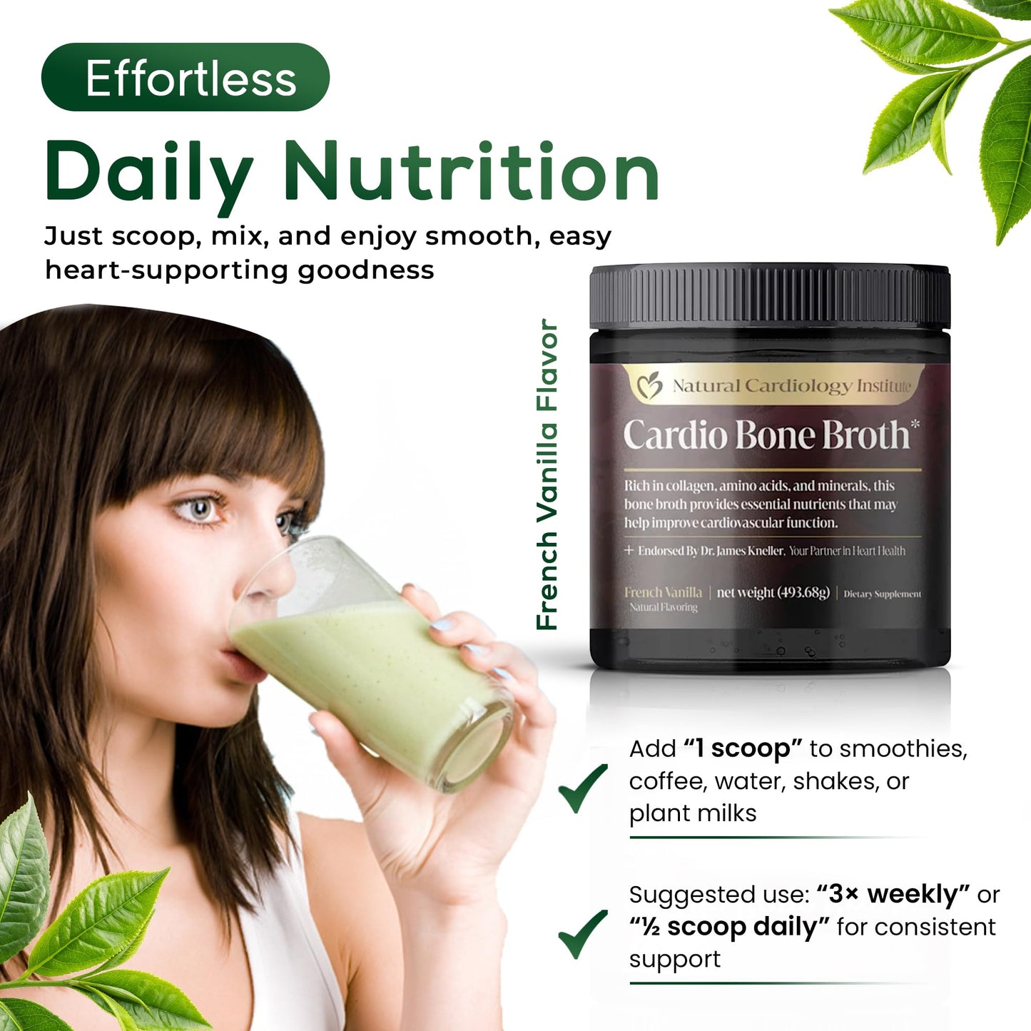 Natural Cardiology Institute Cardio Bone Broth Protein Powder Vanilla 17.4 Ounce