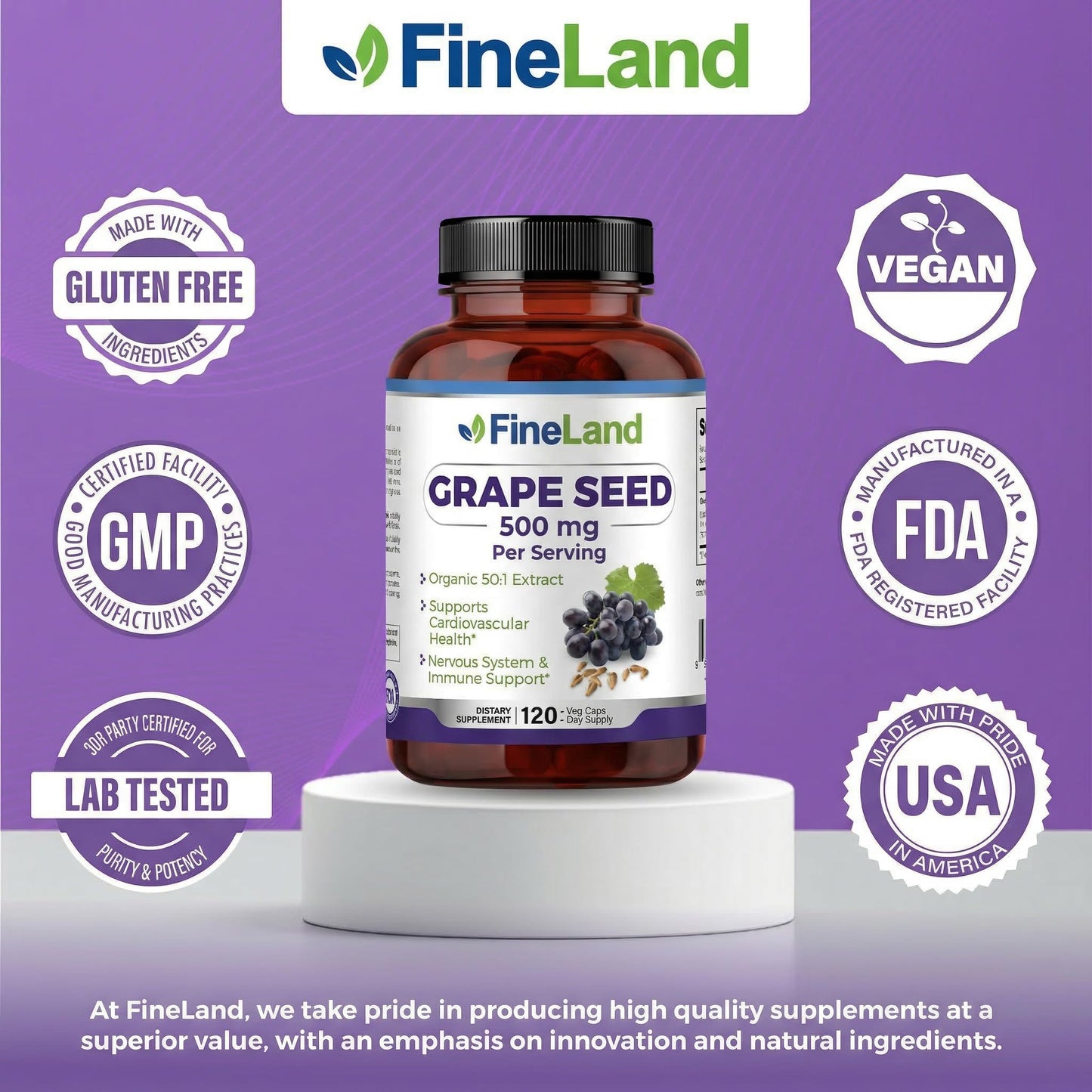 FineLand Organic Grape Seed Extract Capsules 120