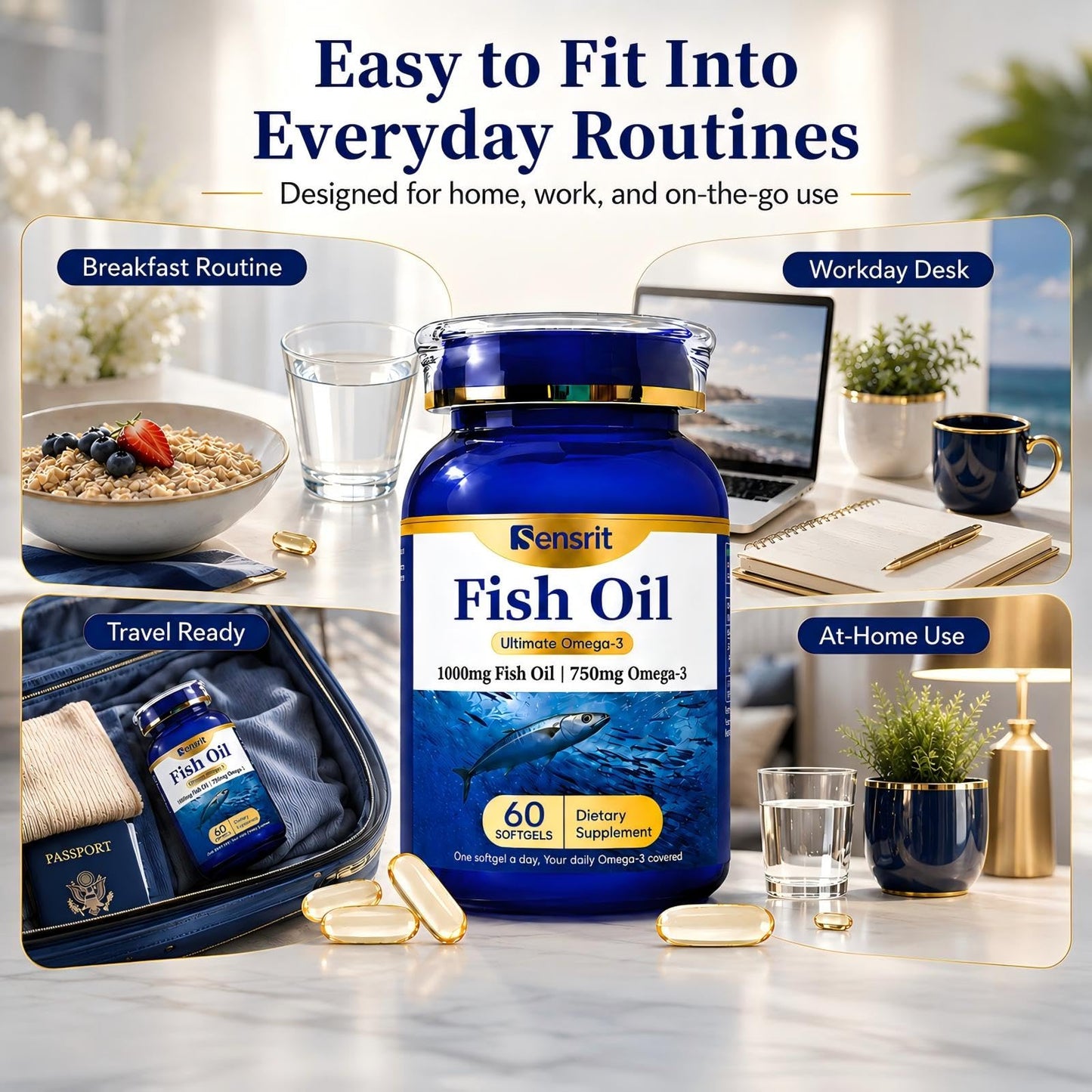 Sensrit Ultra Omega-3 Fish Oil 1000mg Capsules, 60 Count